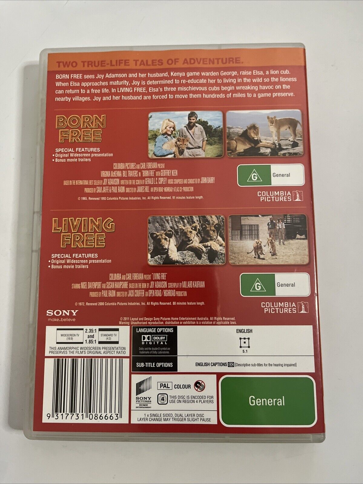 Born Free / Living Free (DVD, 2011) Region 4