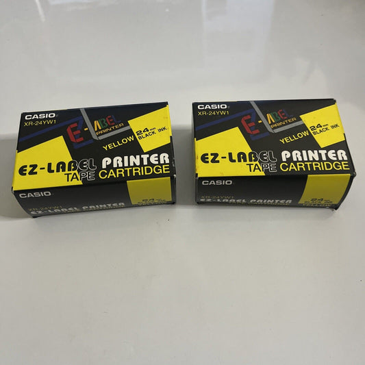 2x Genuine Casio EZ-Label Printer Tape Cartridge XR-24YW1 24mm Yellow Black  NEW