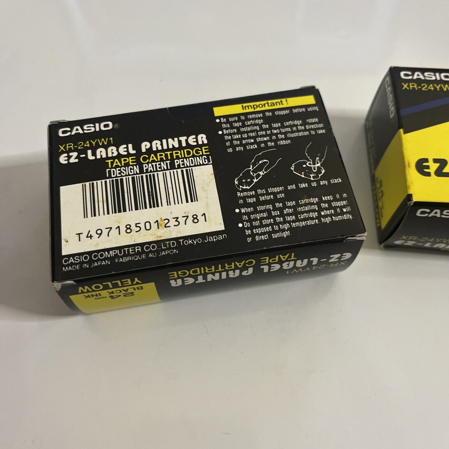 2x Genuine Casio EZ-Label Printer Tape Cartridge XR-24YW1 24mm Yellow Black  NEW