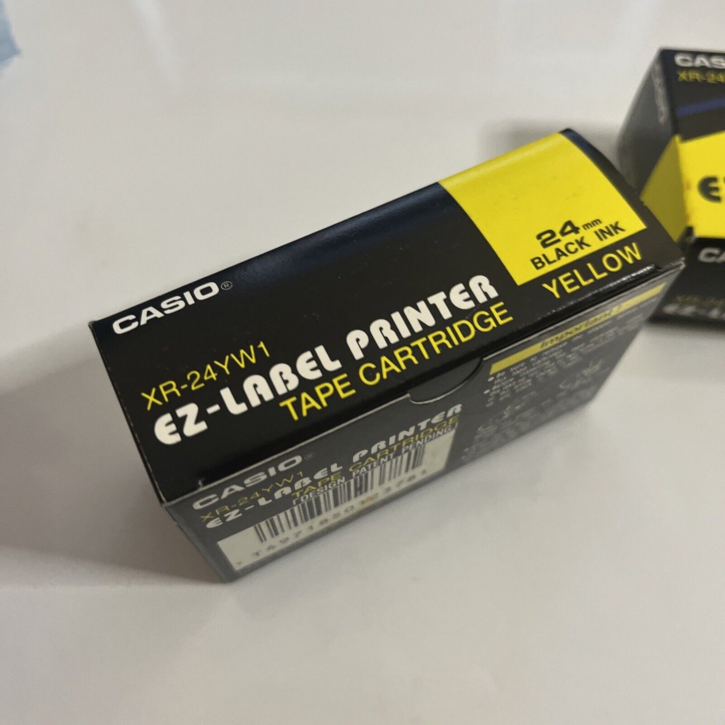 2x Genuine Casio EZ-Label Printer Tape Cartridge XR-24YW1 24mm Yellow Black  NEW