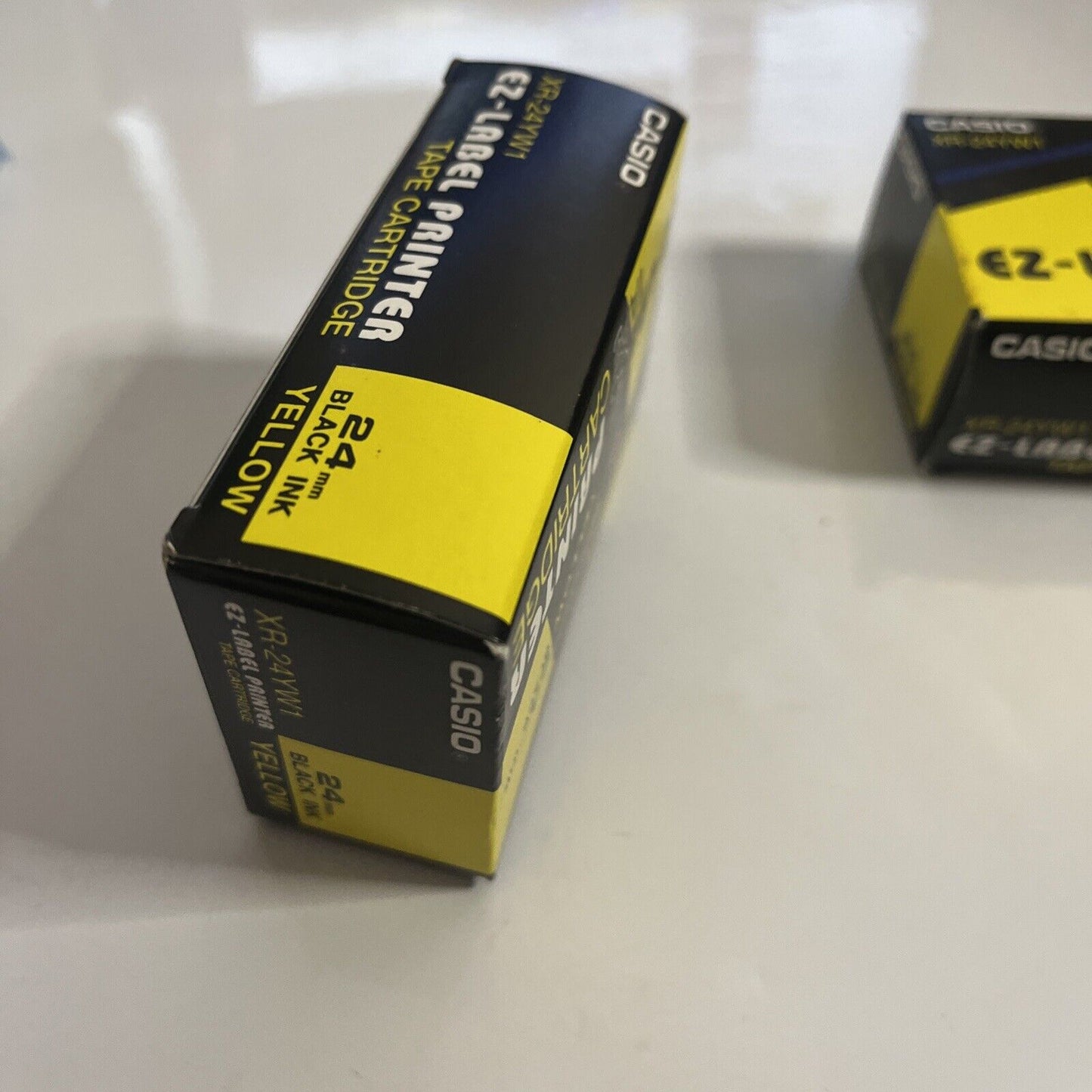 2x Genuine Casio EZ-Label Printer Tape Cartridge XR-24YW1 24mm Yellow Black  NEW