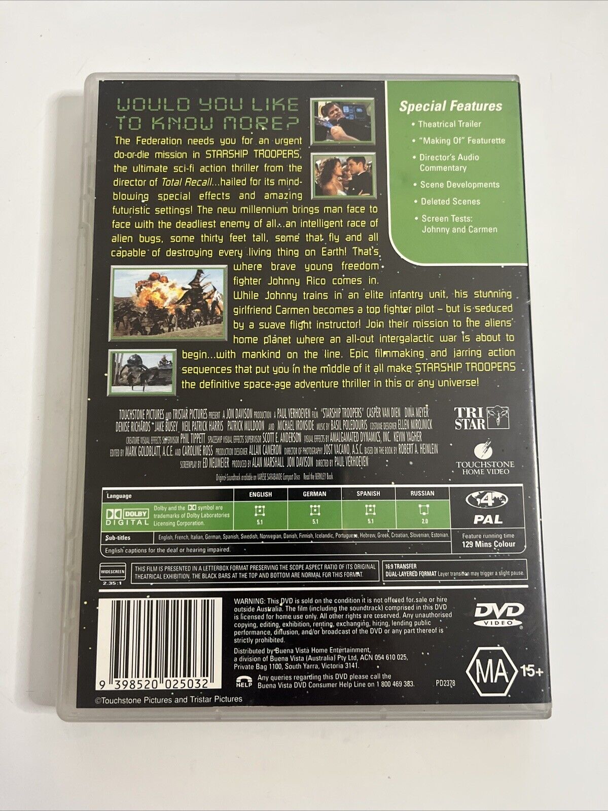 Starship Troopers Special Edition (DVD, 1997) Casper Van Dien, Denise Richards