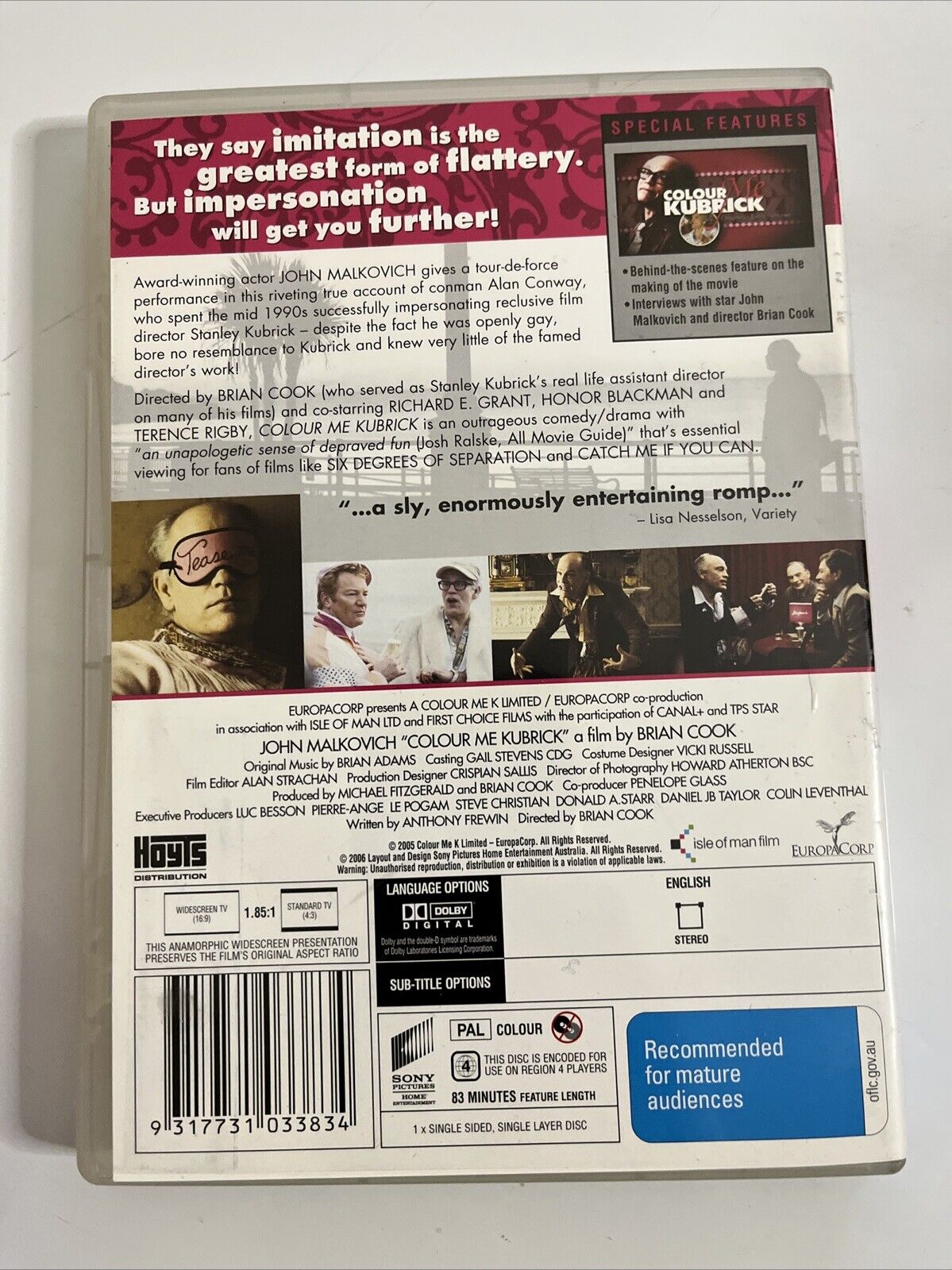 Colour Me Kubrick (DVD, 2005) John Malkovich Region 4