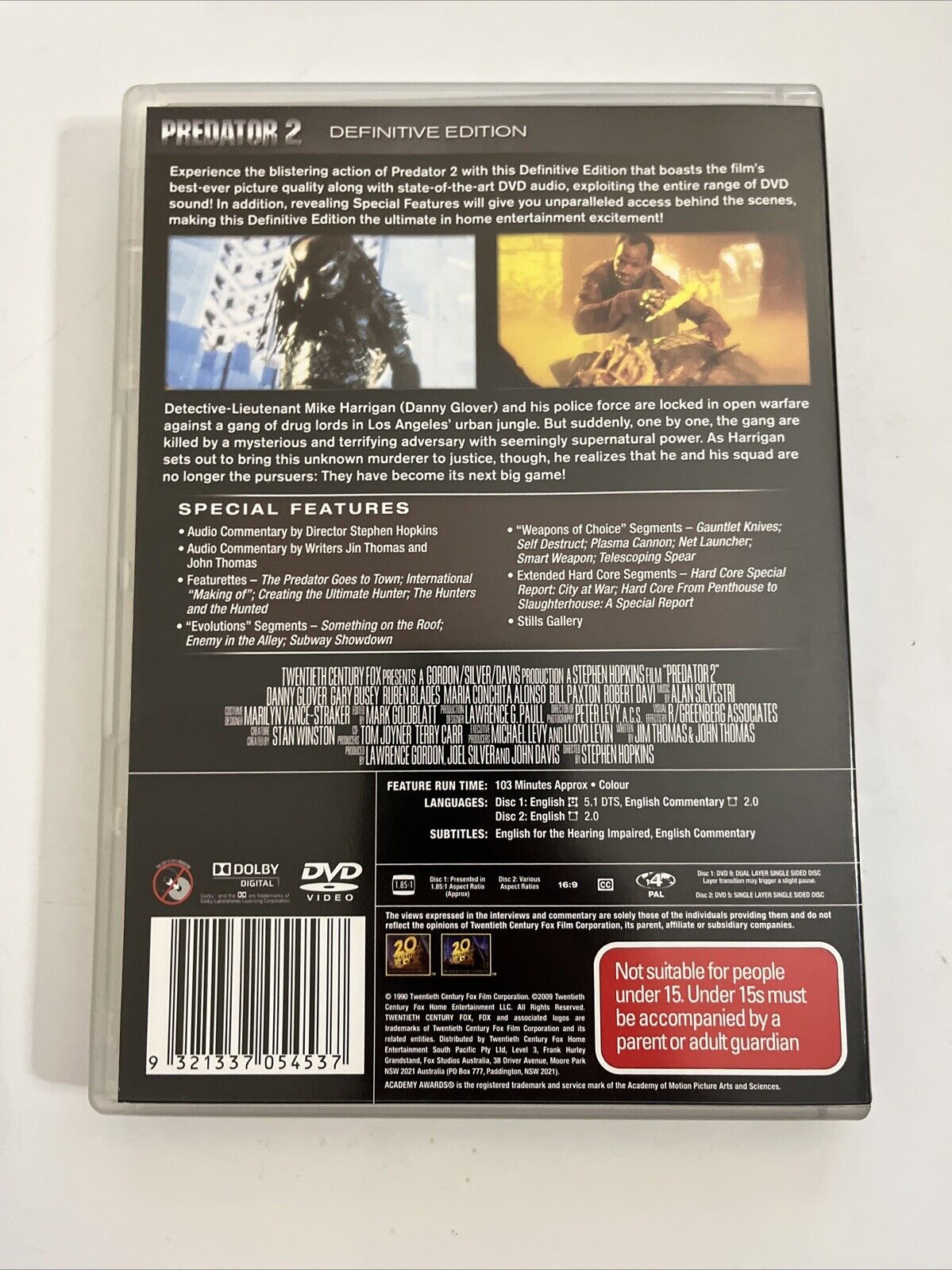 Predator 2 Special Definitive Edition (DVD, 1990, 2-Disc) Danny Glover Region 4