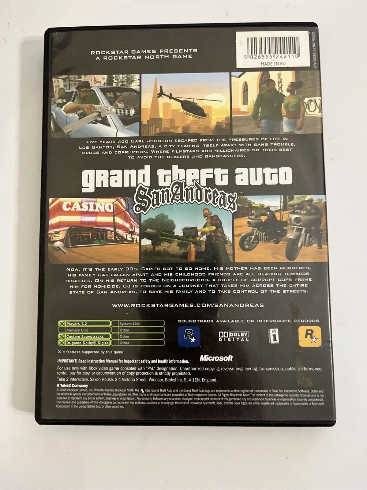 Grand Theft Auto San Andreas GTA  Microsoft XBOX Original 2005 Game