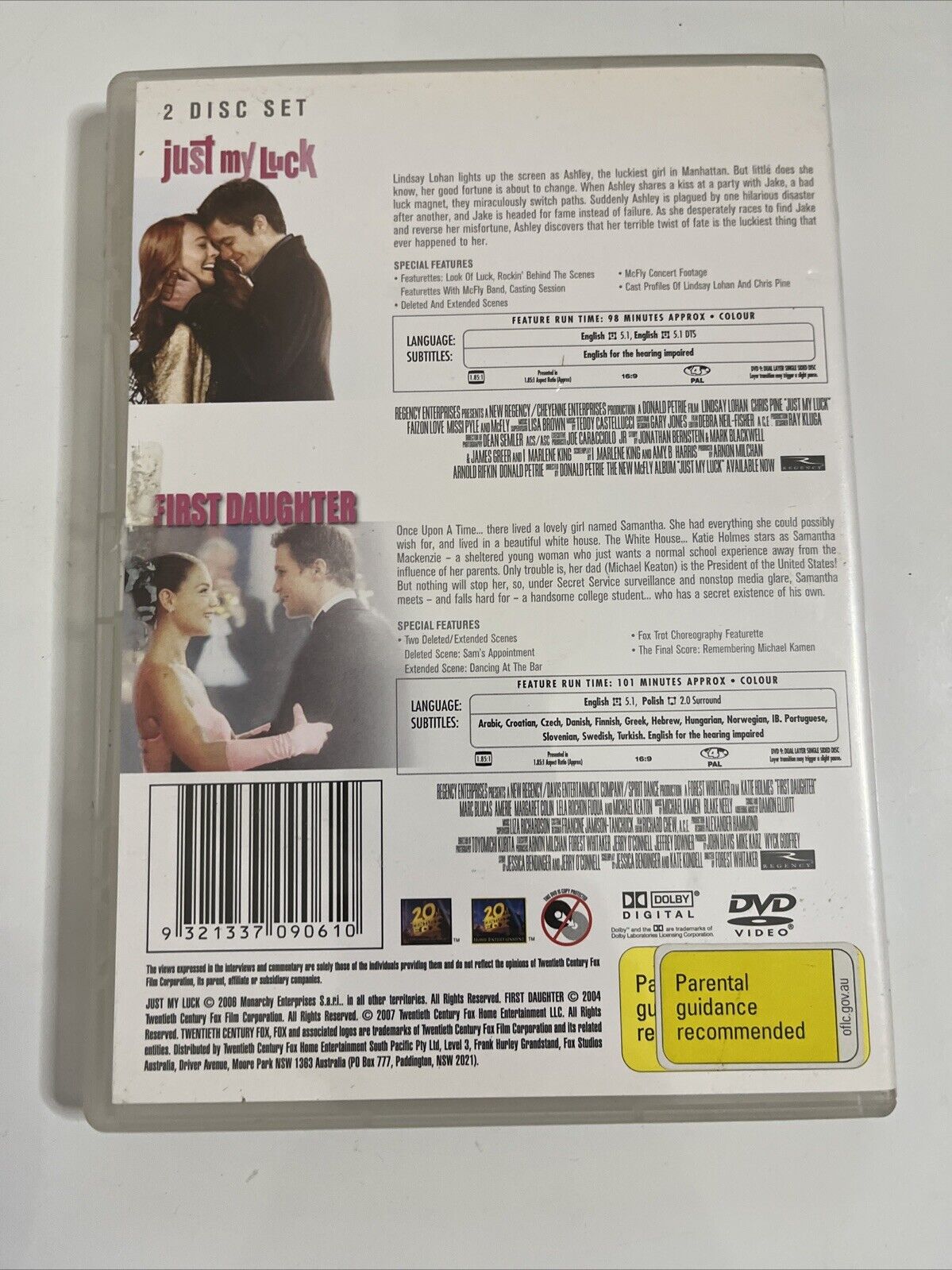 Just My Luck / First Daughter (DVD, 2008, 2-Disc) Lindsay Lohan Region 4