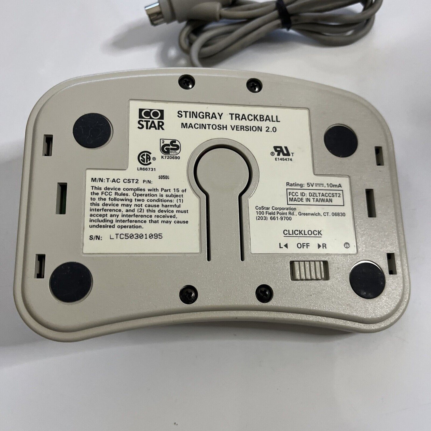CoStar Stingray Trackball Macintosh Version 2.0 ADB for Macintosh SE & Mac II