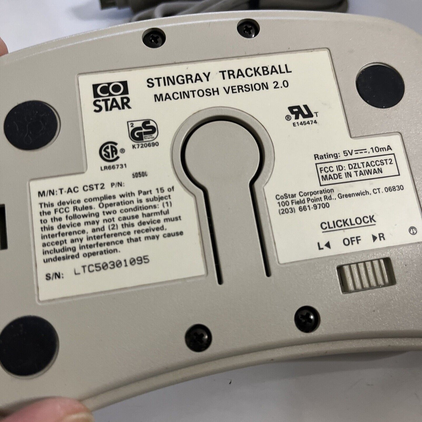 CoStar Stingray Trackball Macintosh Version 2.0 ADB for Macintosh SE & Mac II