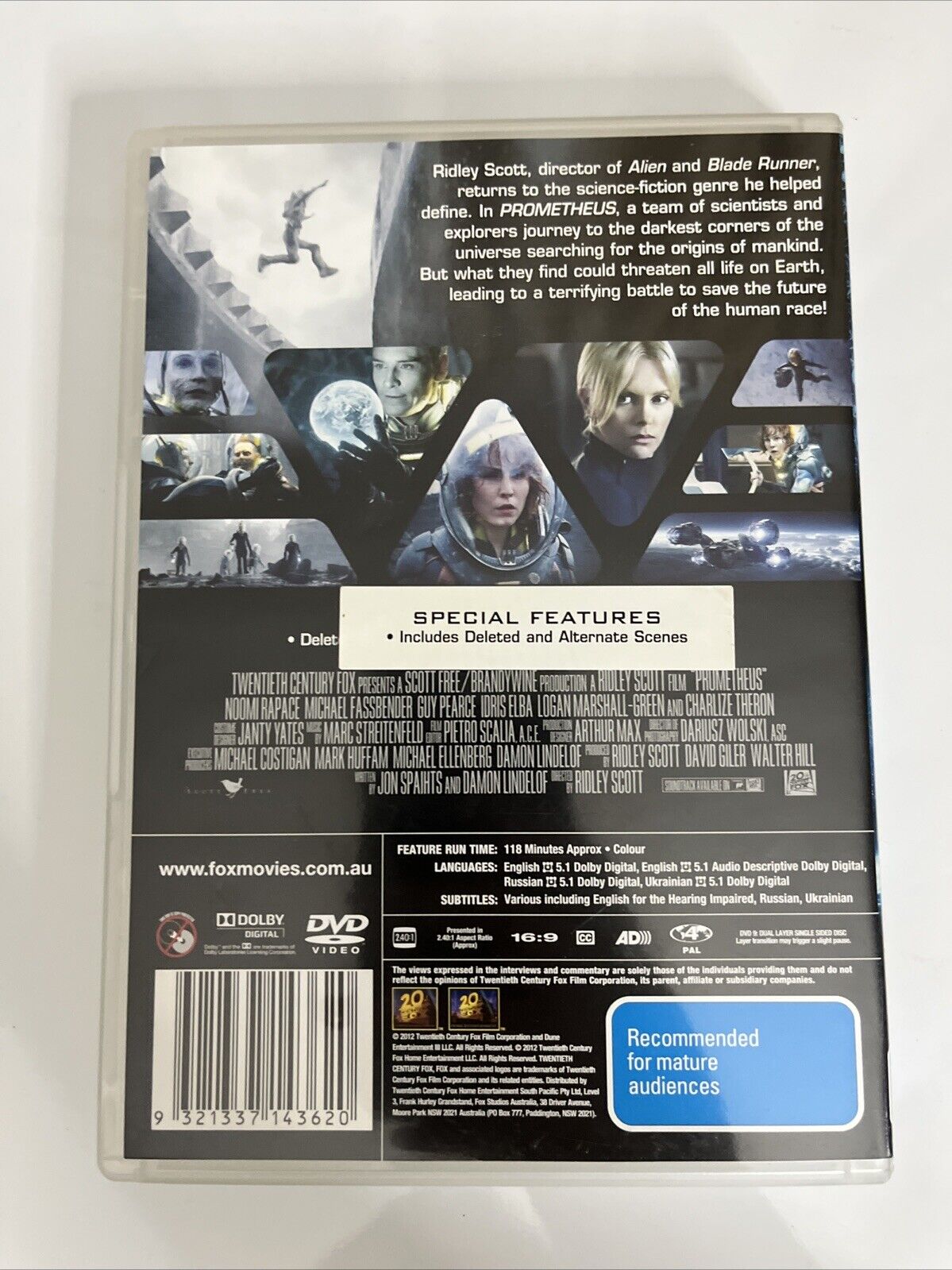 Prometheus (DVD, 2012) Guy Pearce, Michael Fassbender Region 4