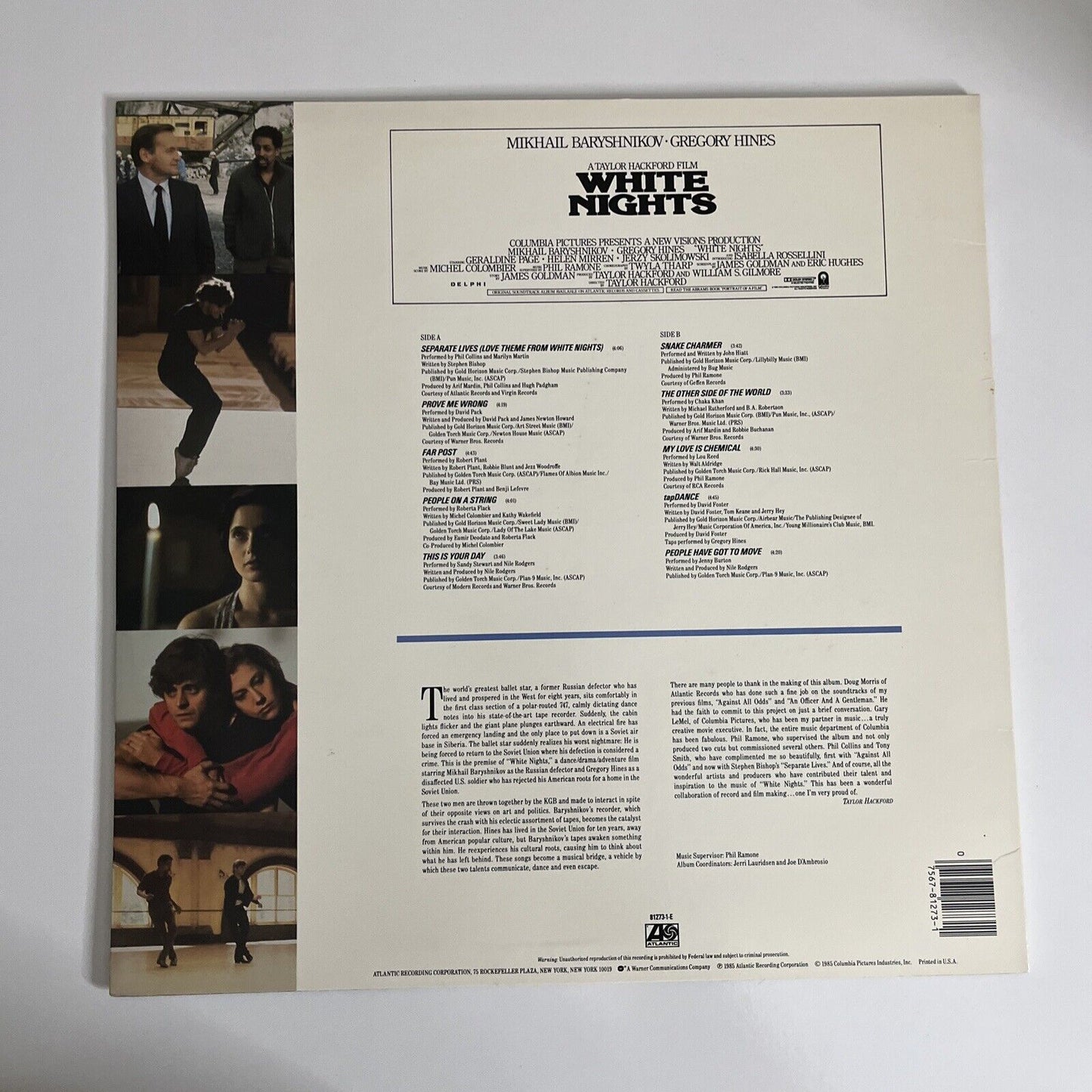 White Nights: Original Motion Picture Soundtrack 1985 LP Vinyl Record 81273-1-E