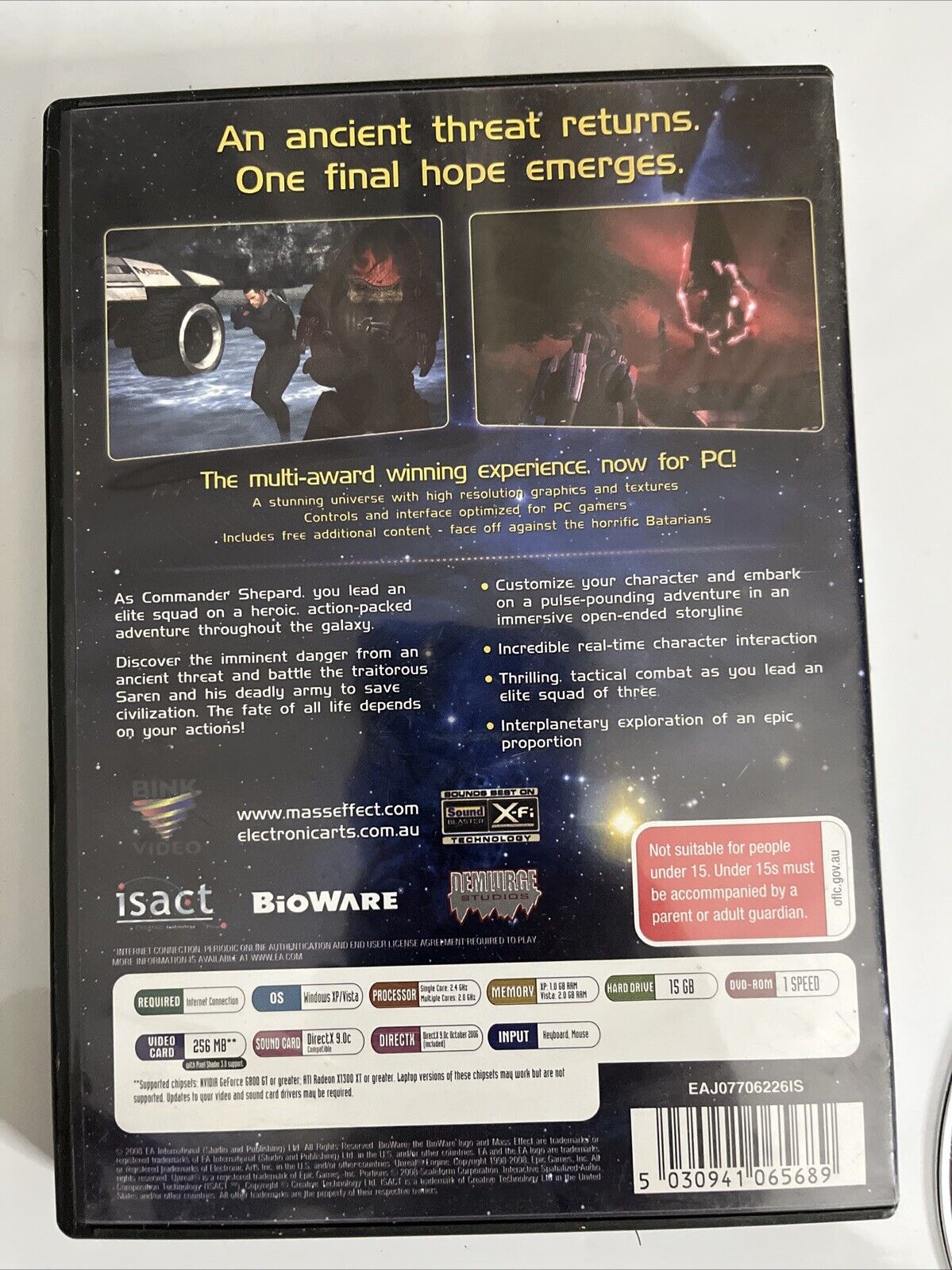 Mass Effect PC DVD-ROM Windows Action RPG Bioware Game Complete