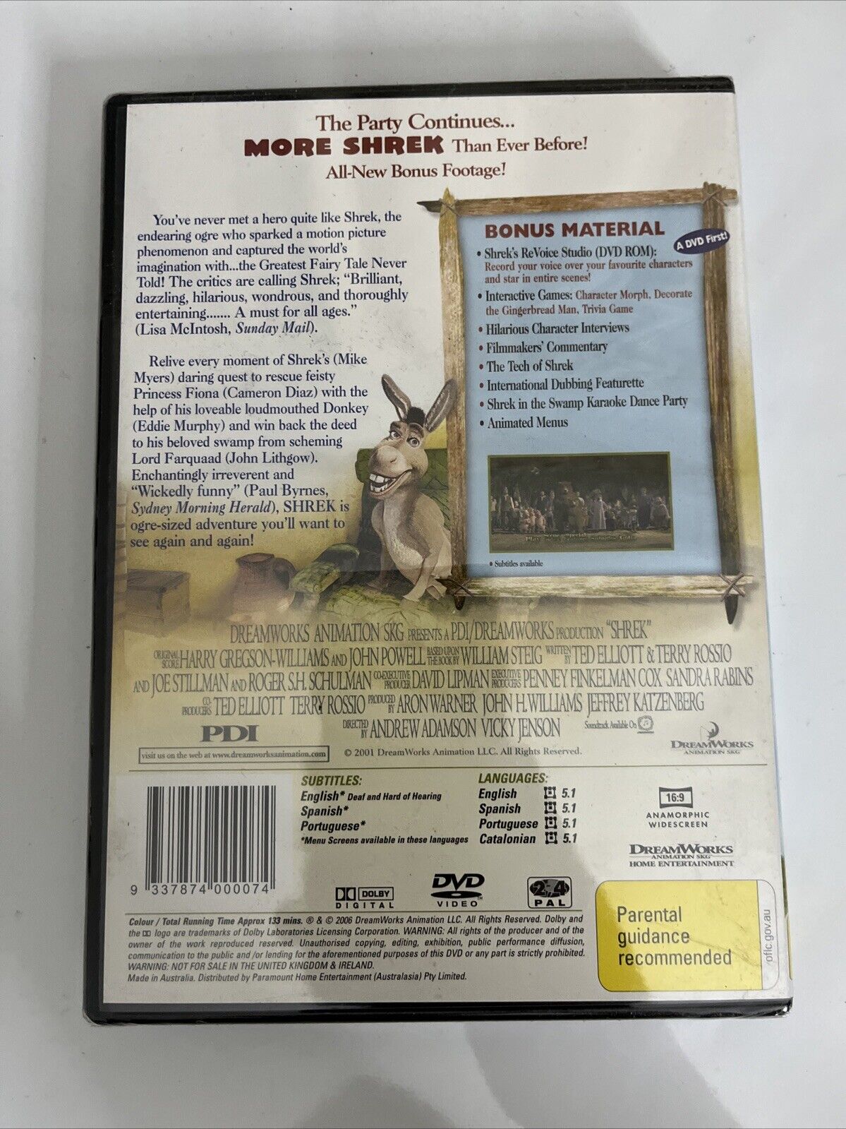 Shrek (DVD, 2001) Mike Myers, Cameron Diaz, Eddie Murphy Region 4  NEW Sealed