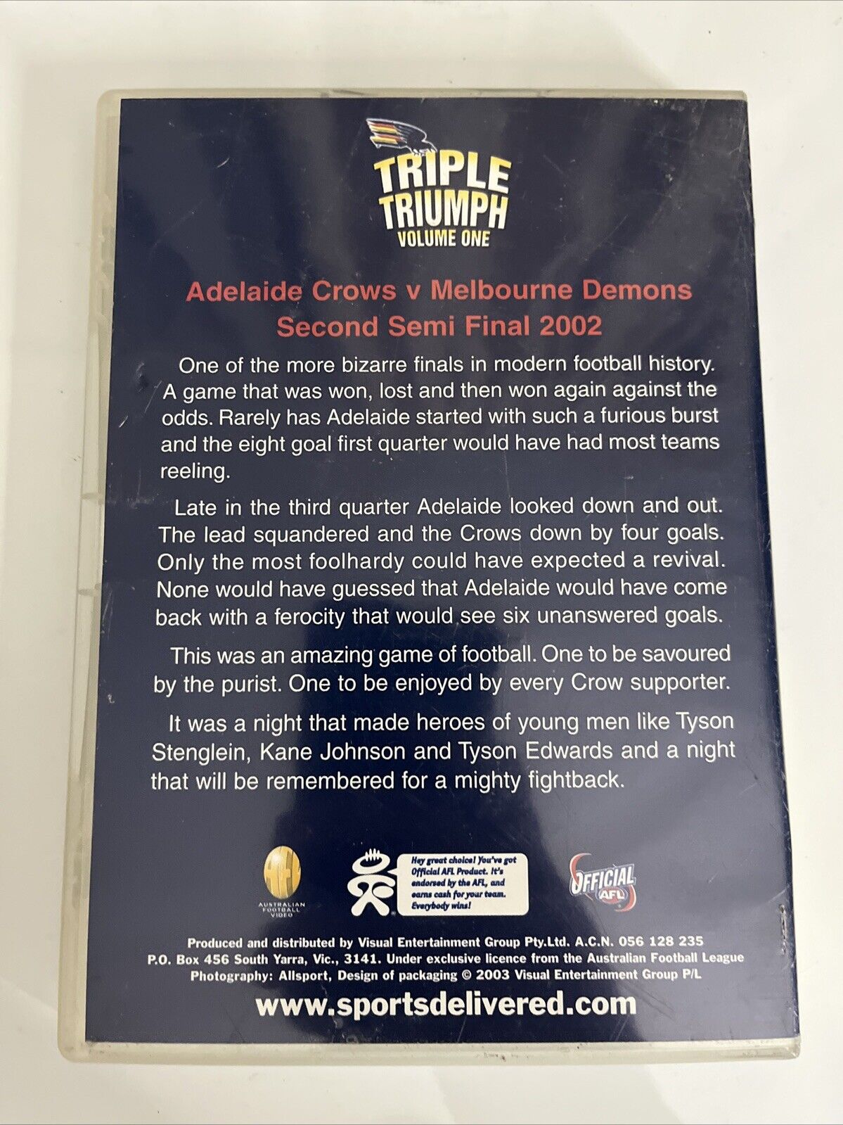 AFL Adelaide Crows V Melbourne Demons Second Semifinal 2002 (DVD) All Regions