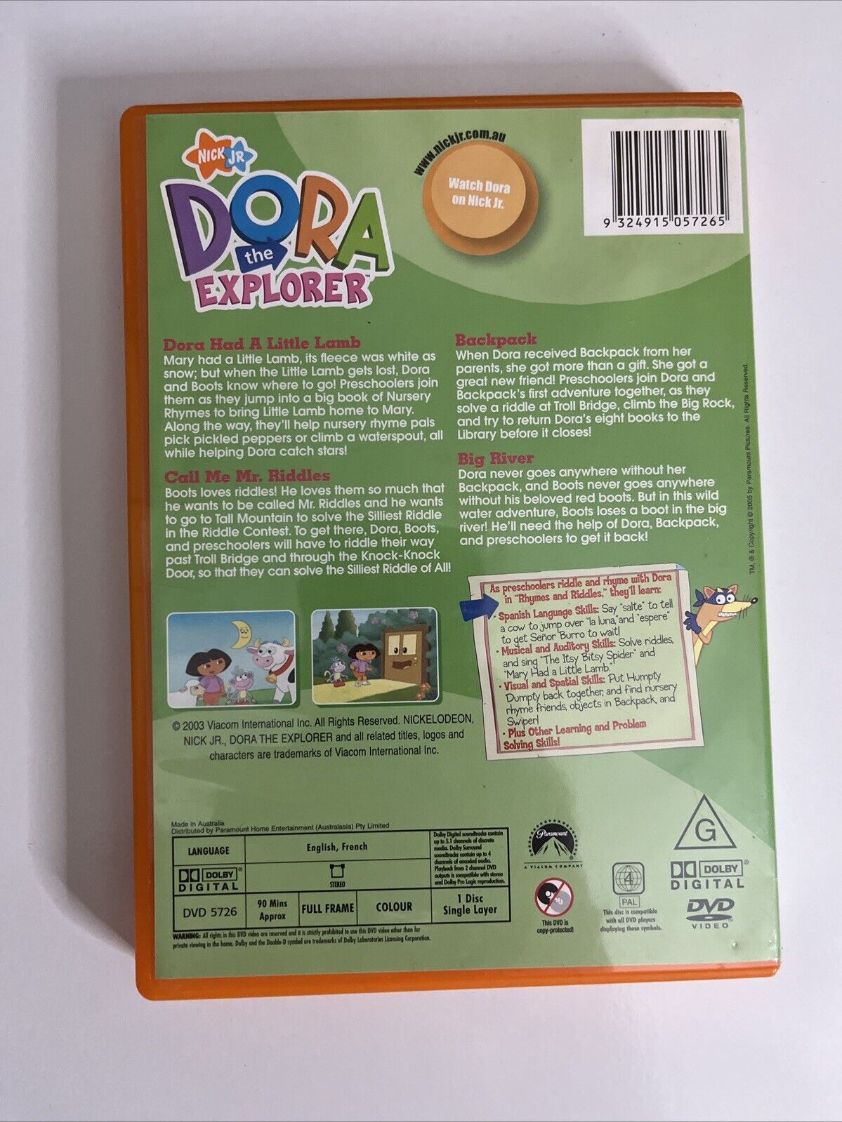 Dora the Explorer Rhymes & Riddles (DVD, 2000) Nickelodeon Animation Region 4