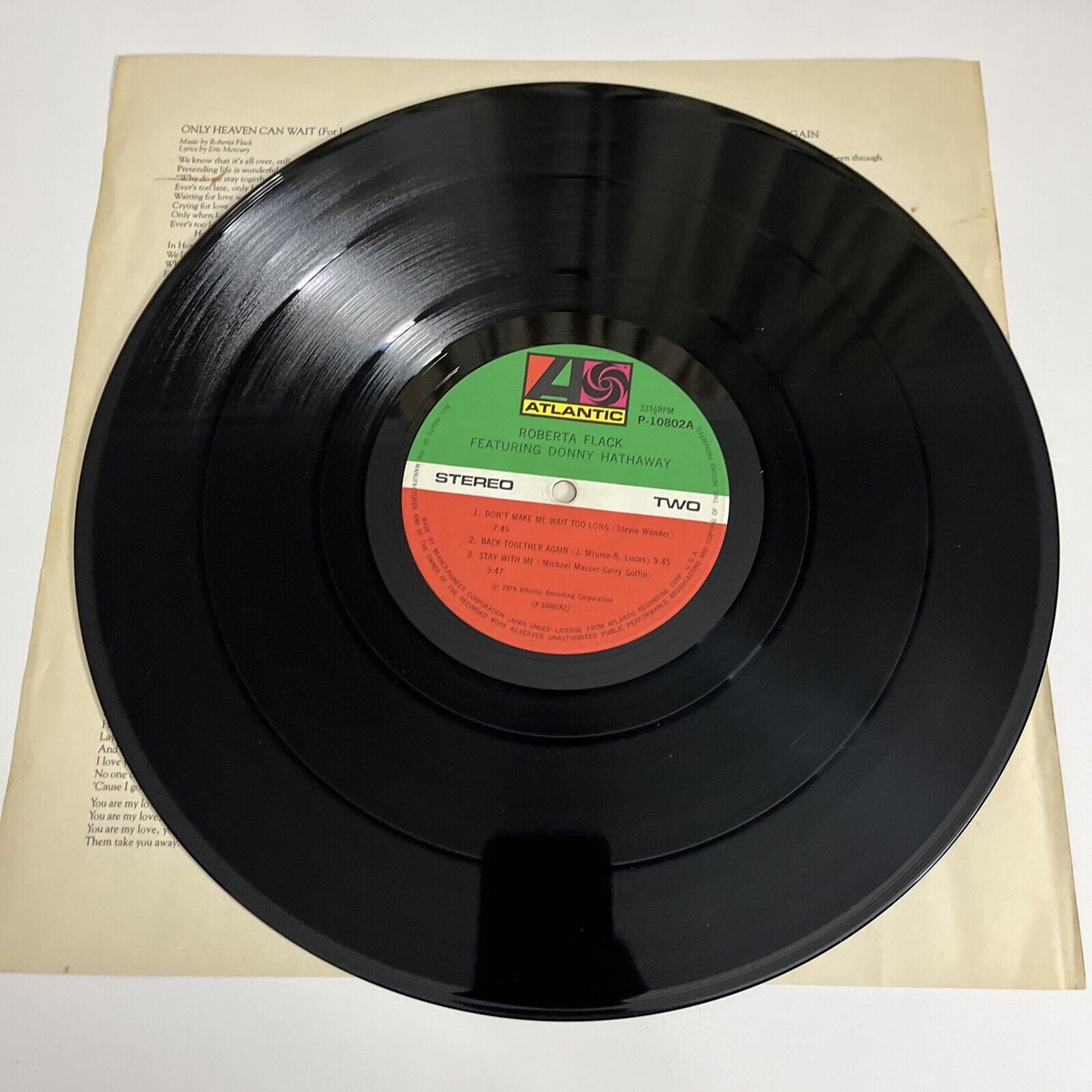 Roberta Flack Featuring Donny Hathaway 1979 LP 12" Vinyl Record Atlantic Records