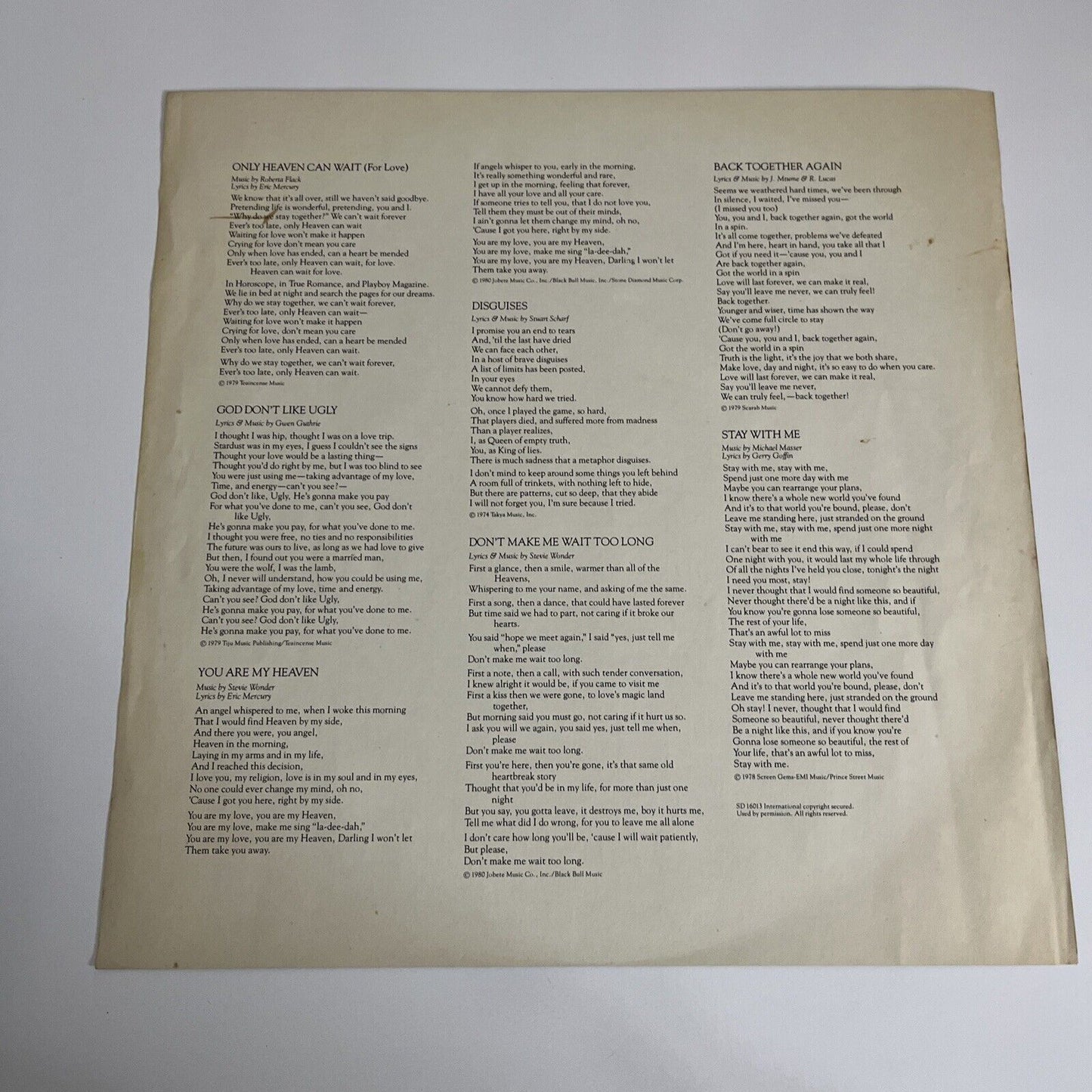 Roberta Flack Featuring Donny Hathaway 1979 LP 12" Vinyl Record Atlantic Records