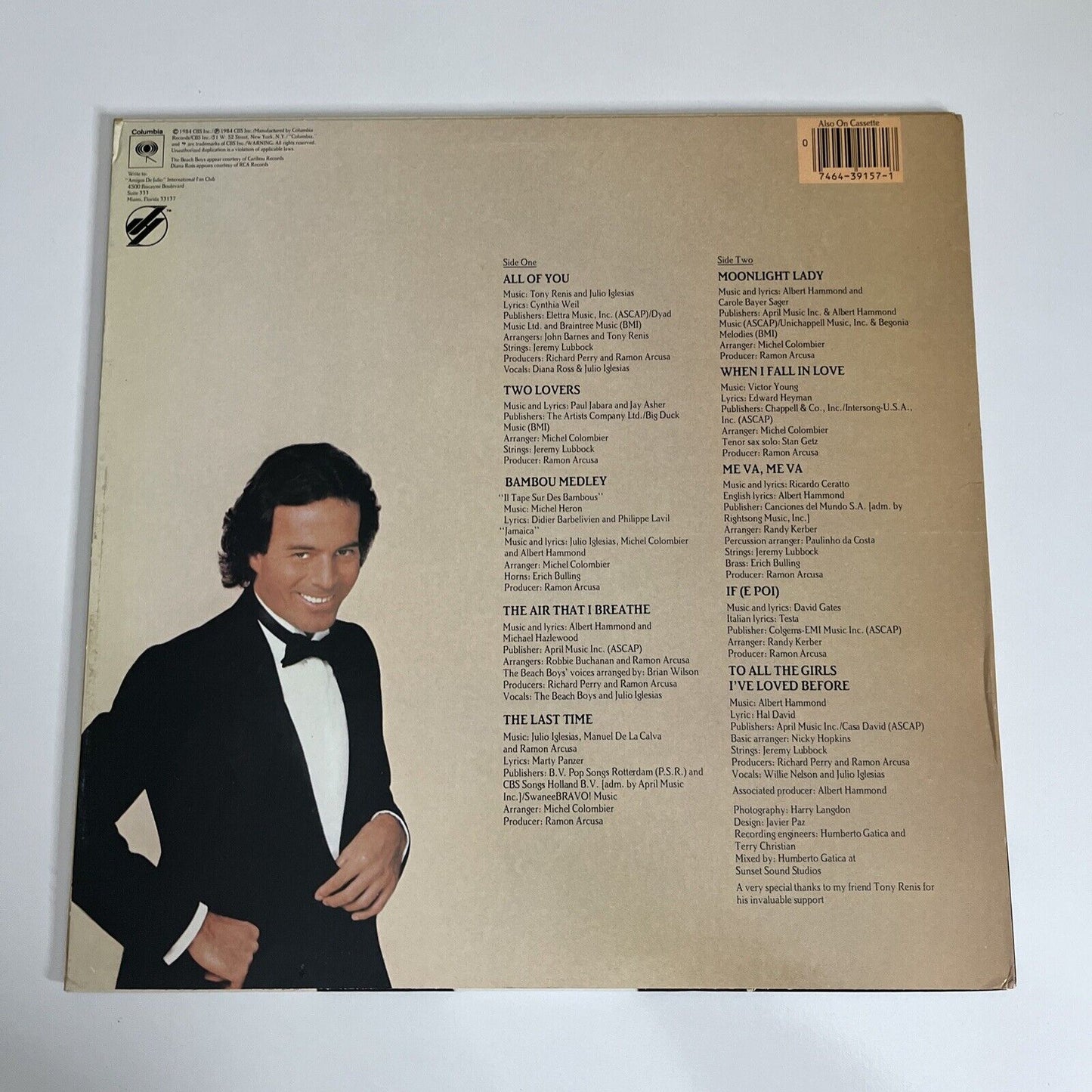 1100 Bel Air Place by Julio Iglesias 1984 LP Vinyl Record Album Columbia Records