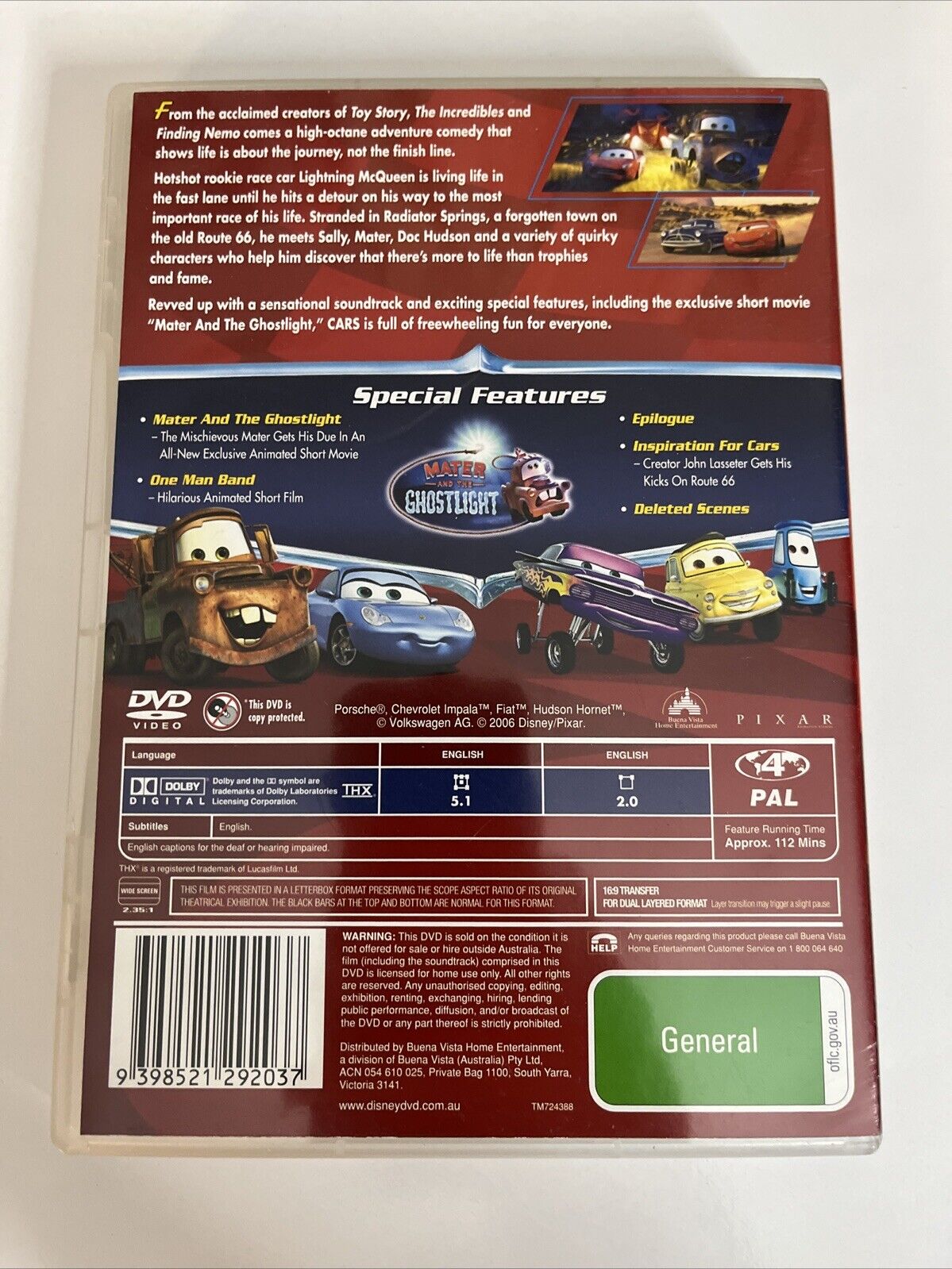 Cars (DVD, 2006) Disney Pixar Animated Film  Region 4
