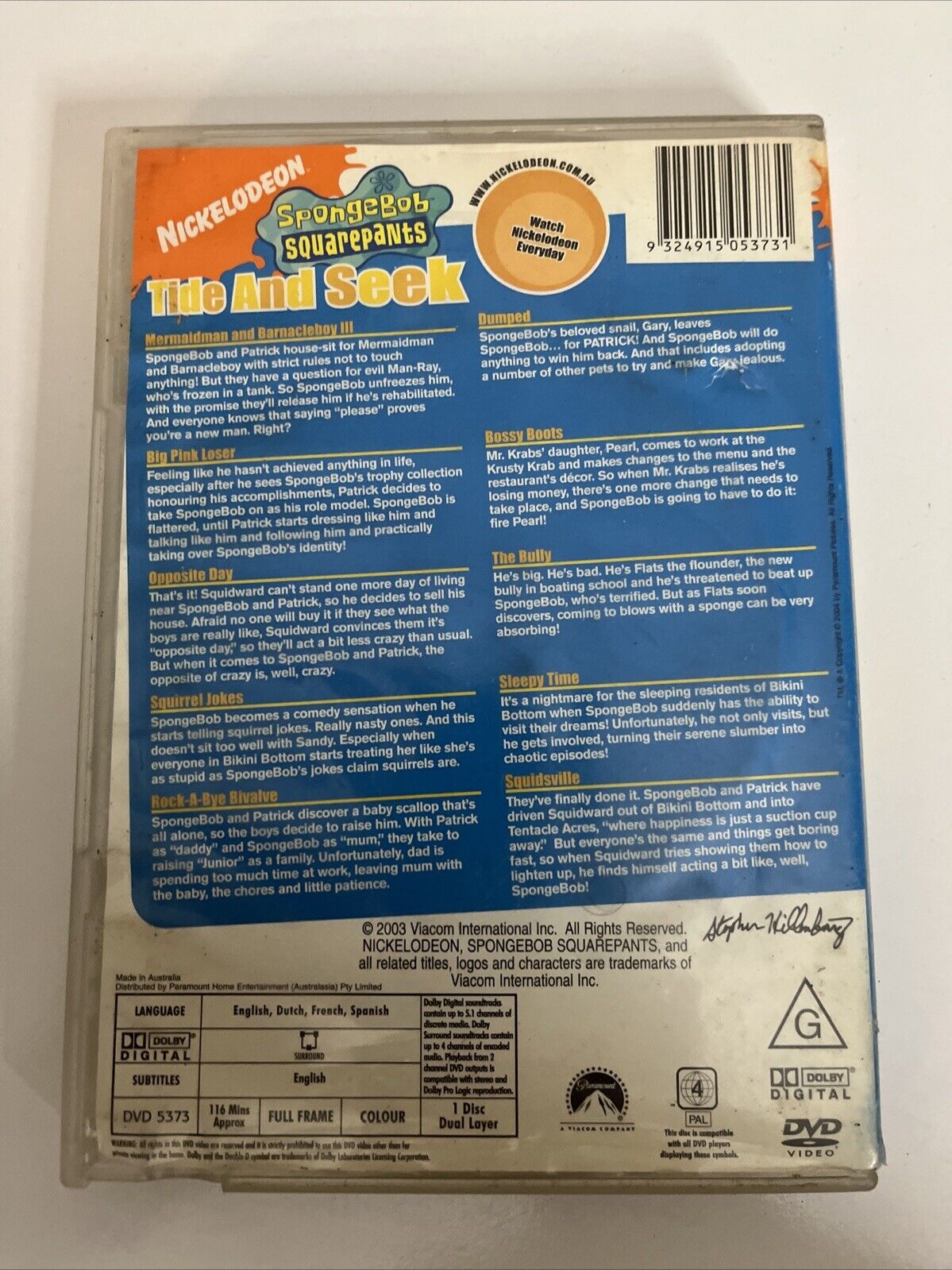 SpongeBob SquarePants Tide and Seek (DVD, 2003) Region 4