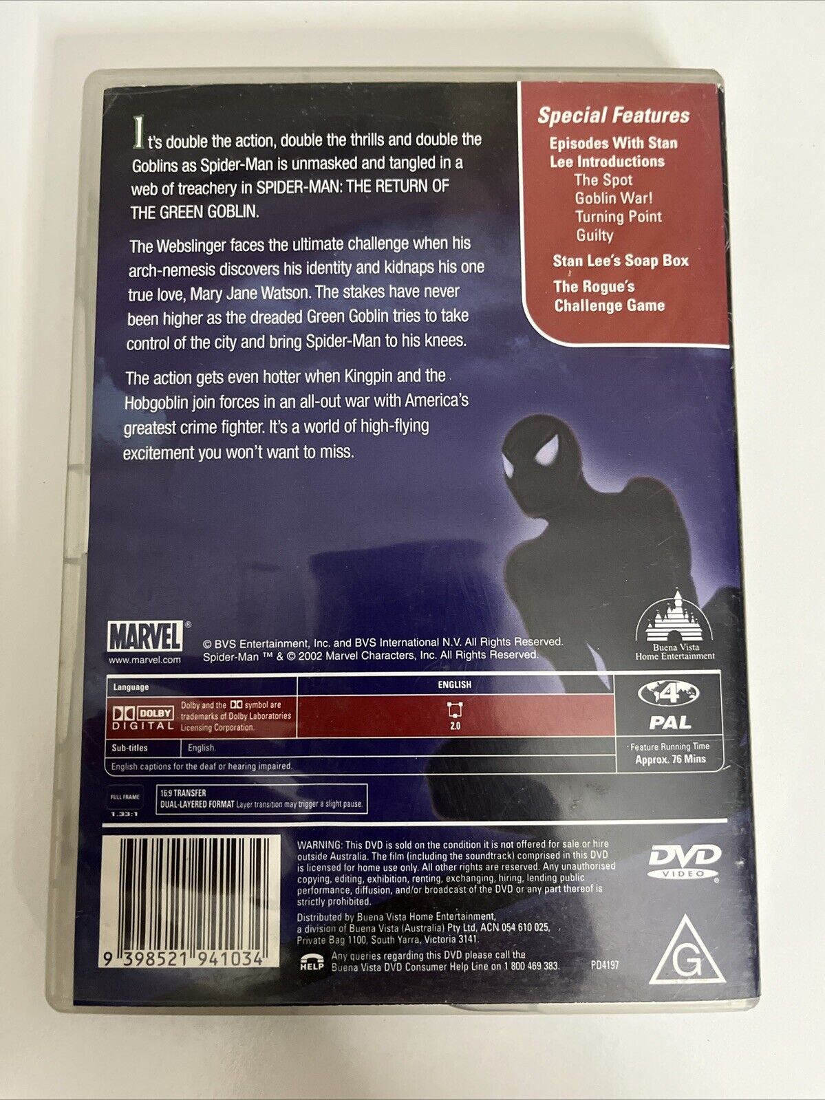 Spiderman : The Return of the Green Goblin (DVD, 2002) Animation Region 4
