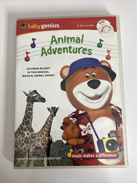 Baby Genius Animal Adventures (DVD, 2006) + Bonus CD Educational Early Learning