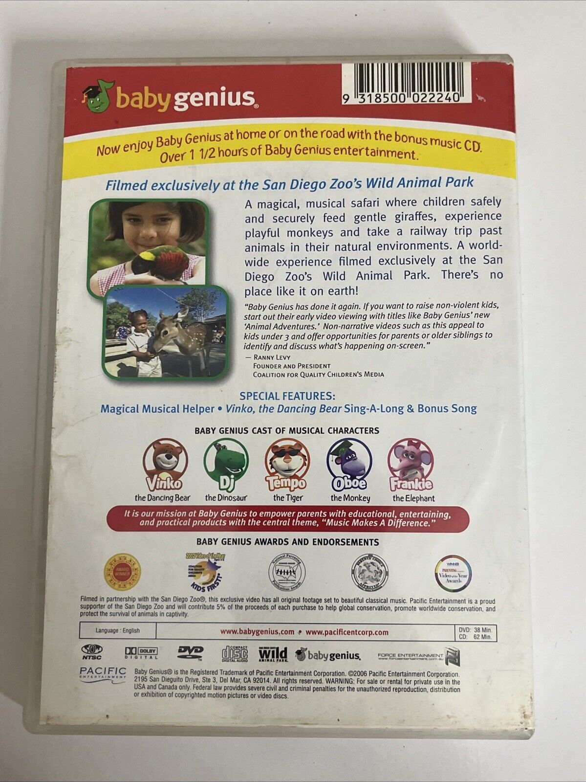 Baby Genius Animal Adventures (DVD, 2006) + Bonus CD Educational Early Learning