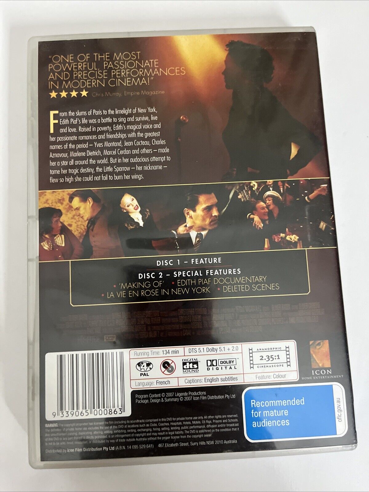 La Vie En Rose (DVD, 2007) Marion Cotillard, Gerard Depardieu Region 4