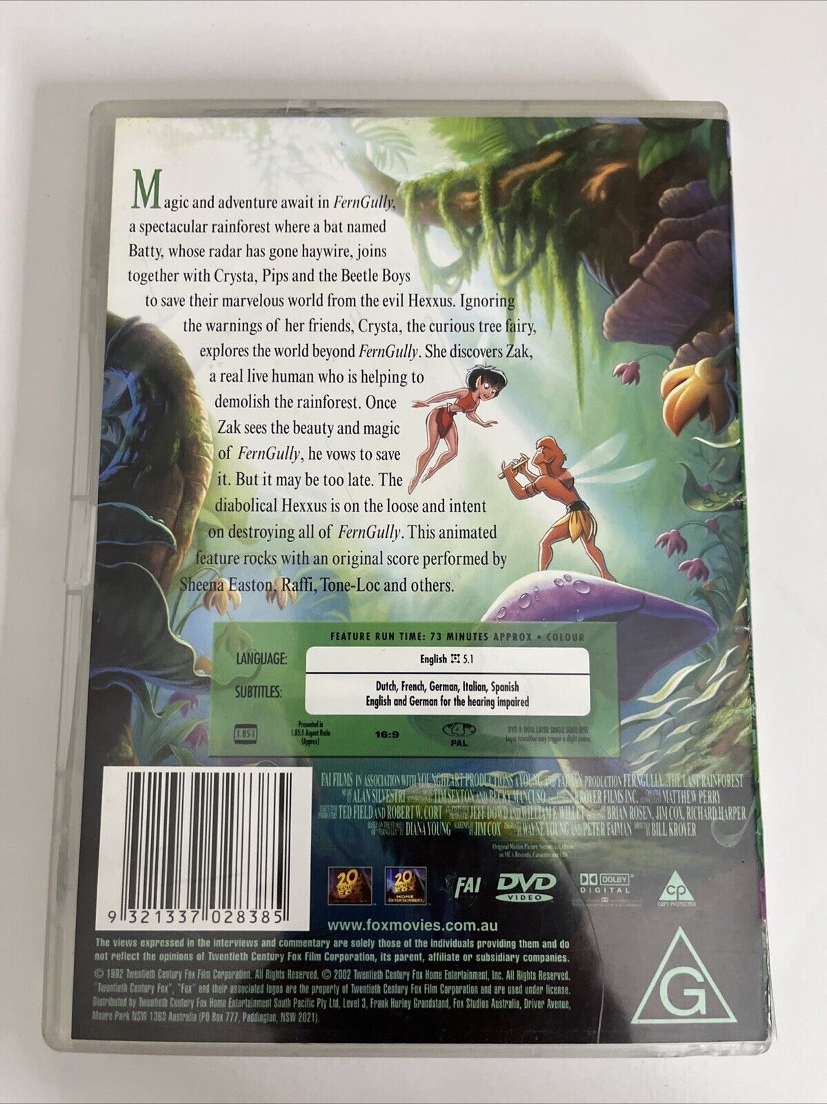 Fern Gully The Last Rainforest (DVD, 1992) Robin Williams Animated Film Region 4