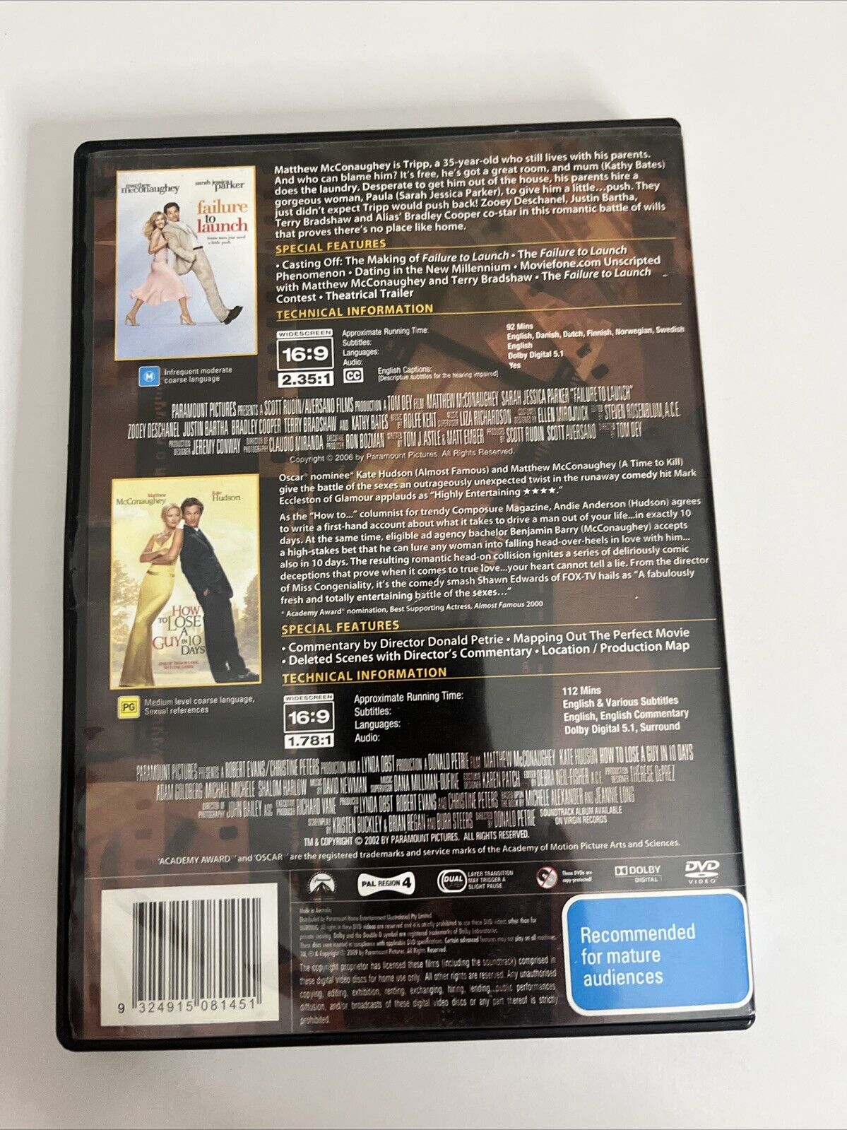 How to Lose a Guy in 10 Days / Failure to Launch (DVD) Matthew McConaughey Reg4