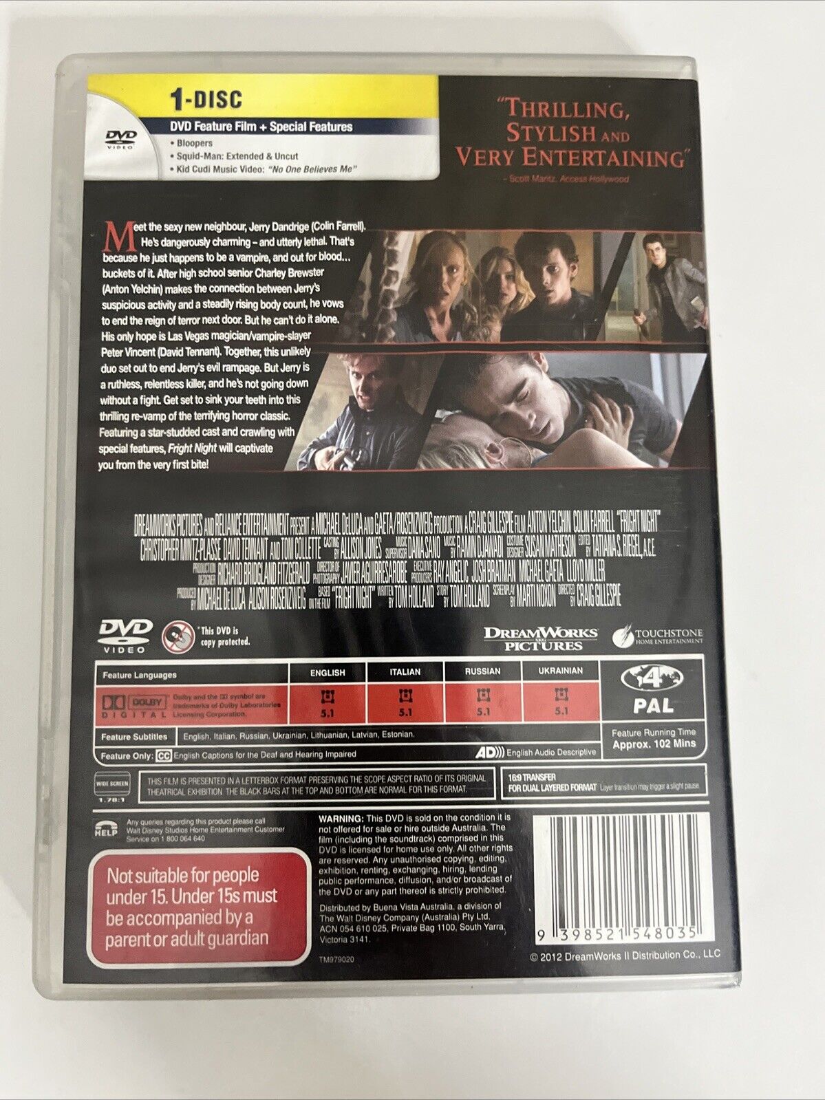 Fright Night (DVD, 2011) Colin Farrell, David Tennant, Toni Collette Region 4