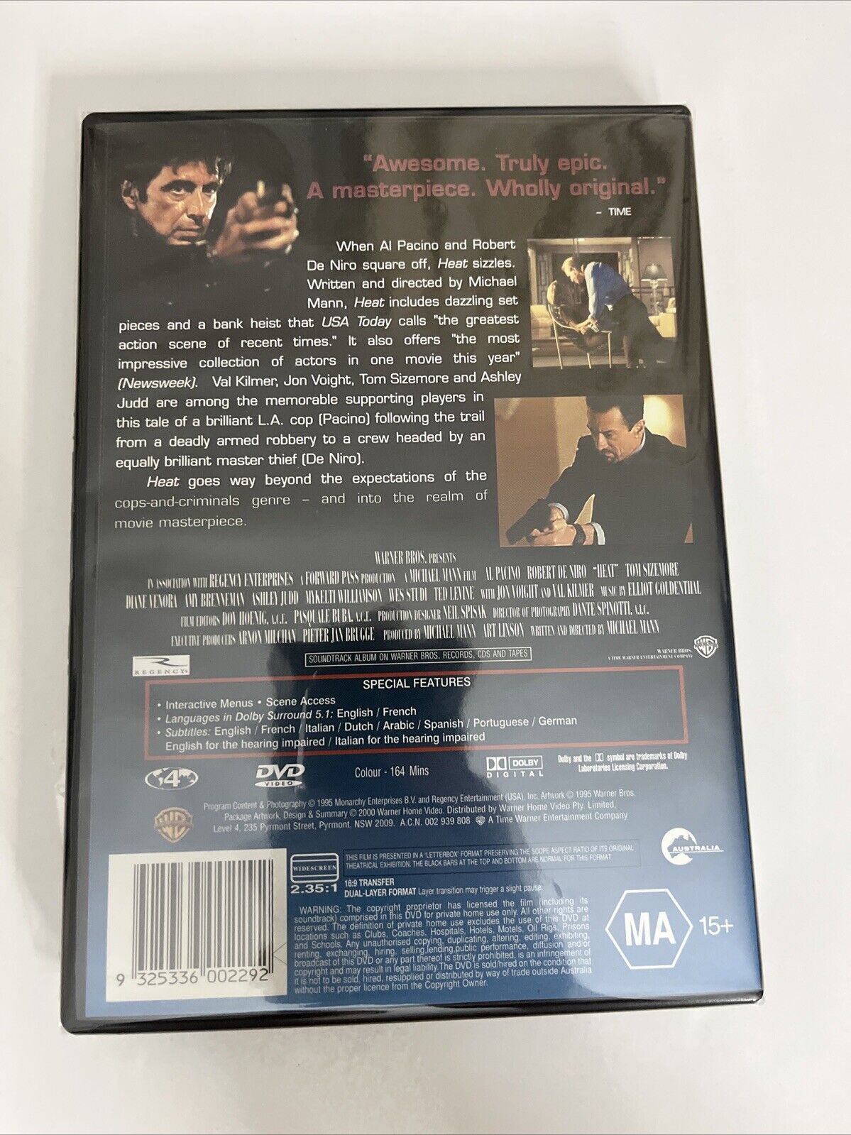 Heat (DVD, 1995) Al Pacino, Robert De Niro, Val Kilmer Region 4  NEW