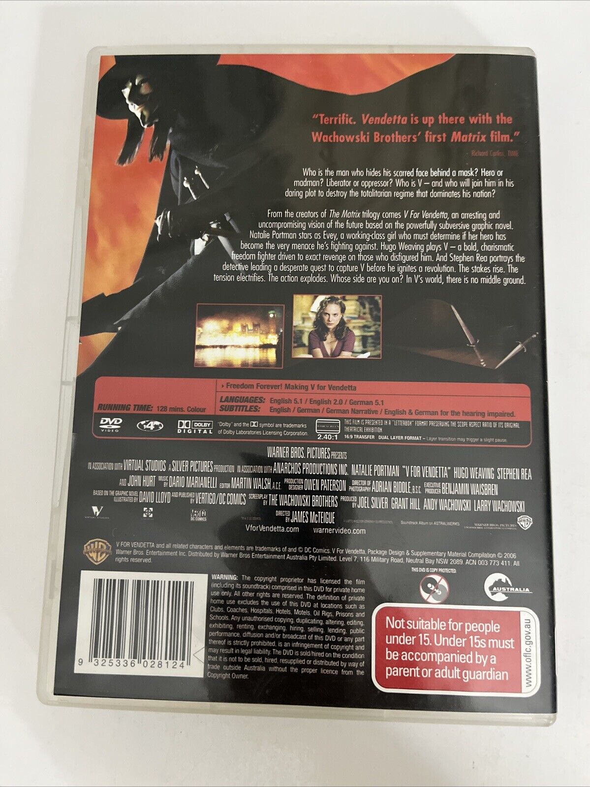 V for Vendetta (DVD, 2005) Hugo Weaving, John Hurt, Natalie Portman, Stephen Fry