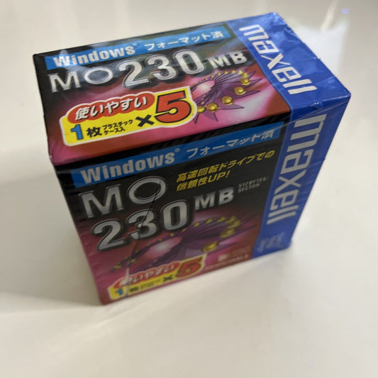 Maxwell MO 230MB Magnetic Optical Disk Rewritable 5 Pack NEW Sealed Made Japan