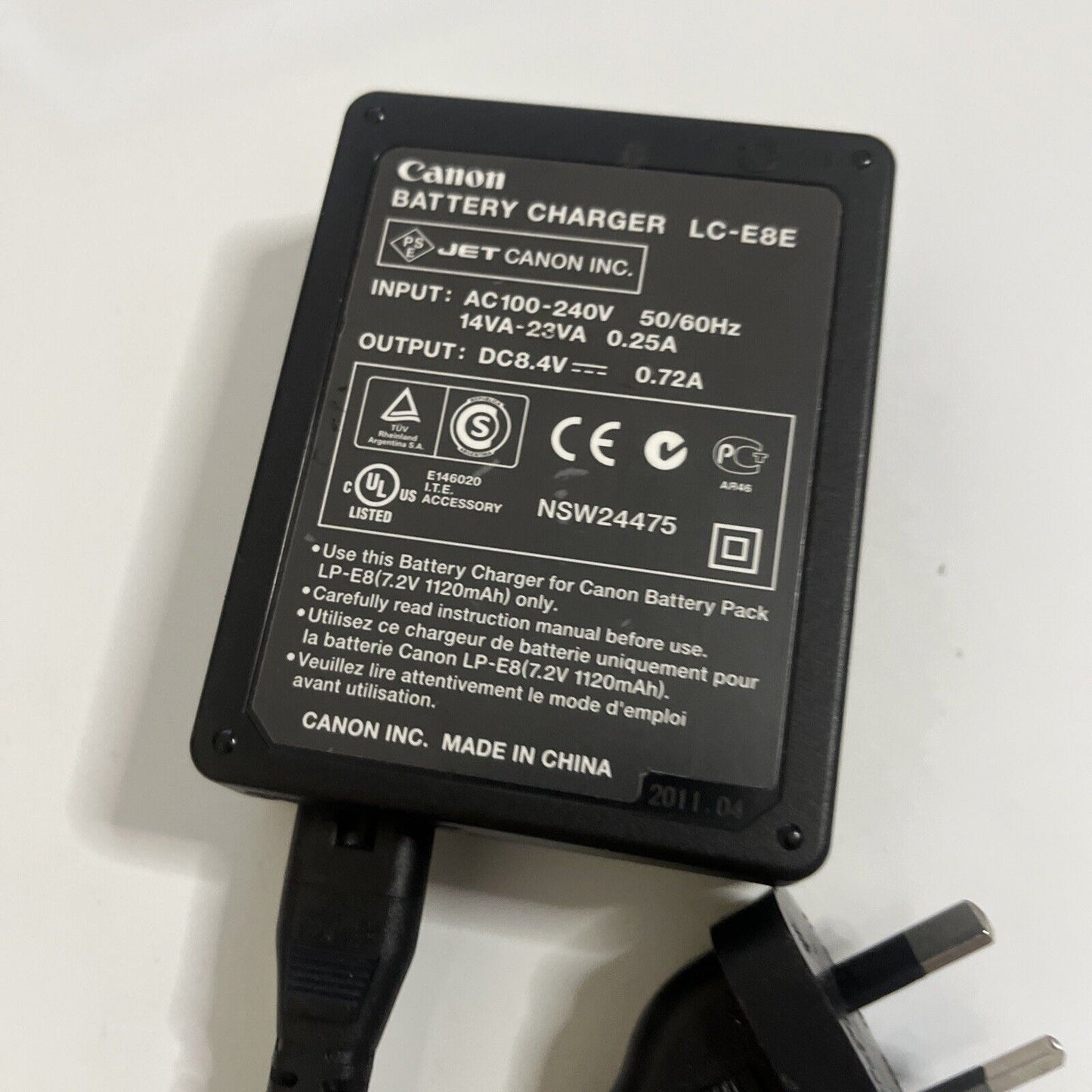 Genuine Canon LC-E8E Camera Charger For LP-E8 Battery 550D 600D 650D X4 T3i T2i