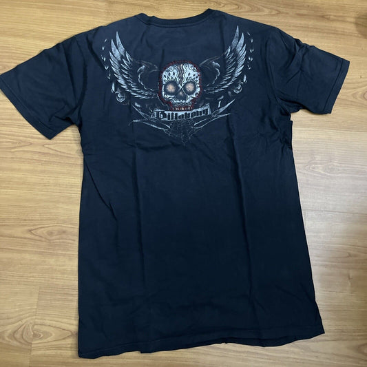 Billabong Skull Gothic Black Slim Fit Short Sleeve Shirt Men's Large Cotton