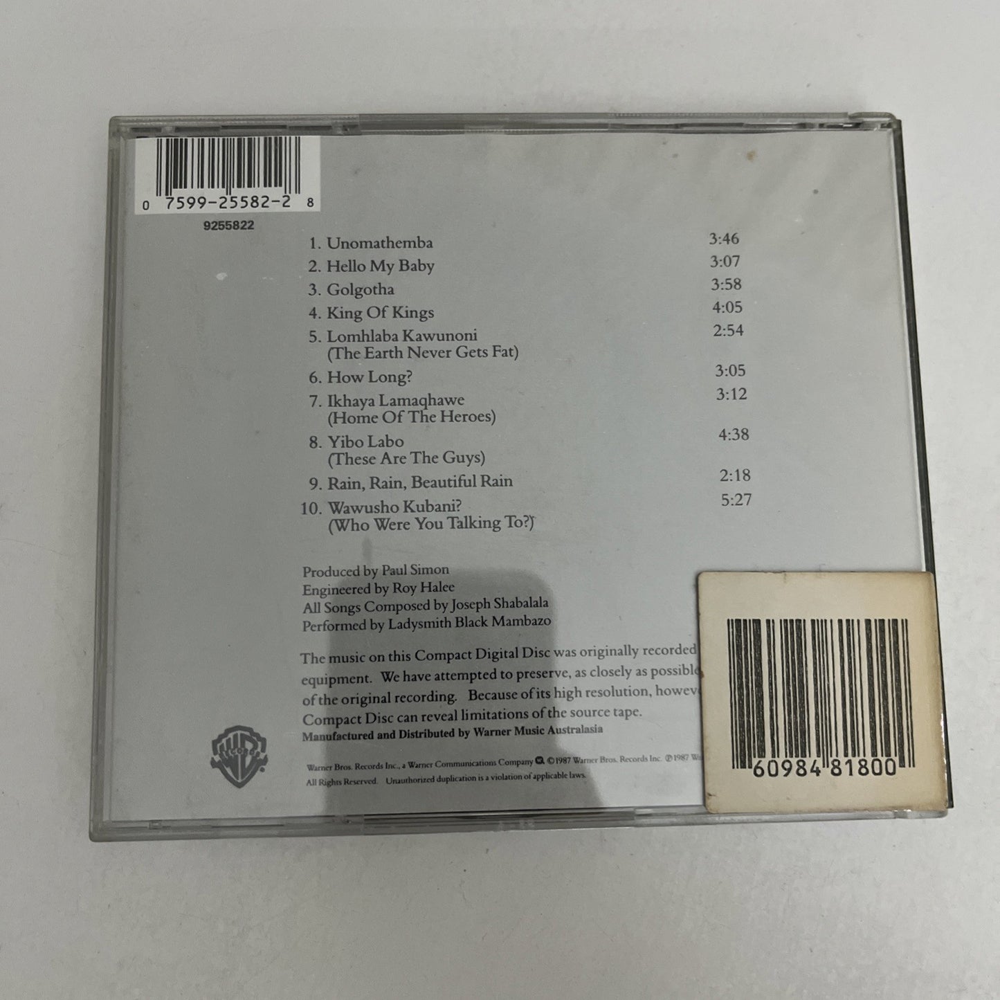 Ladysmith Black Mambazo – Shaka Zulu (CD, 1987) Album 9 25582-2