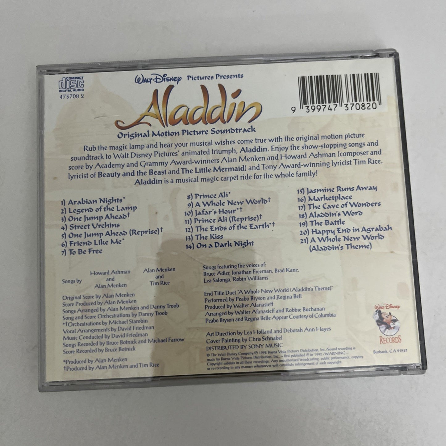Aladdin (Original Motion Picture Soundtrack) (CD, 1992) Album 473708 2