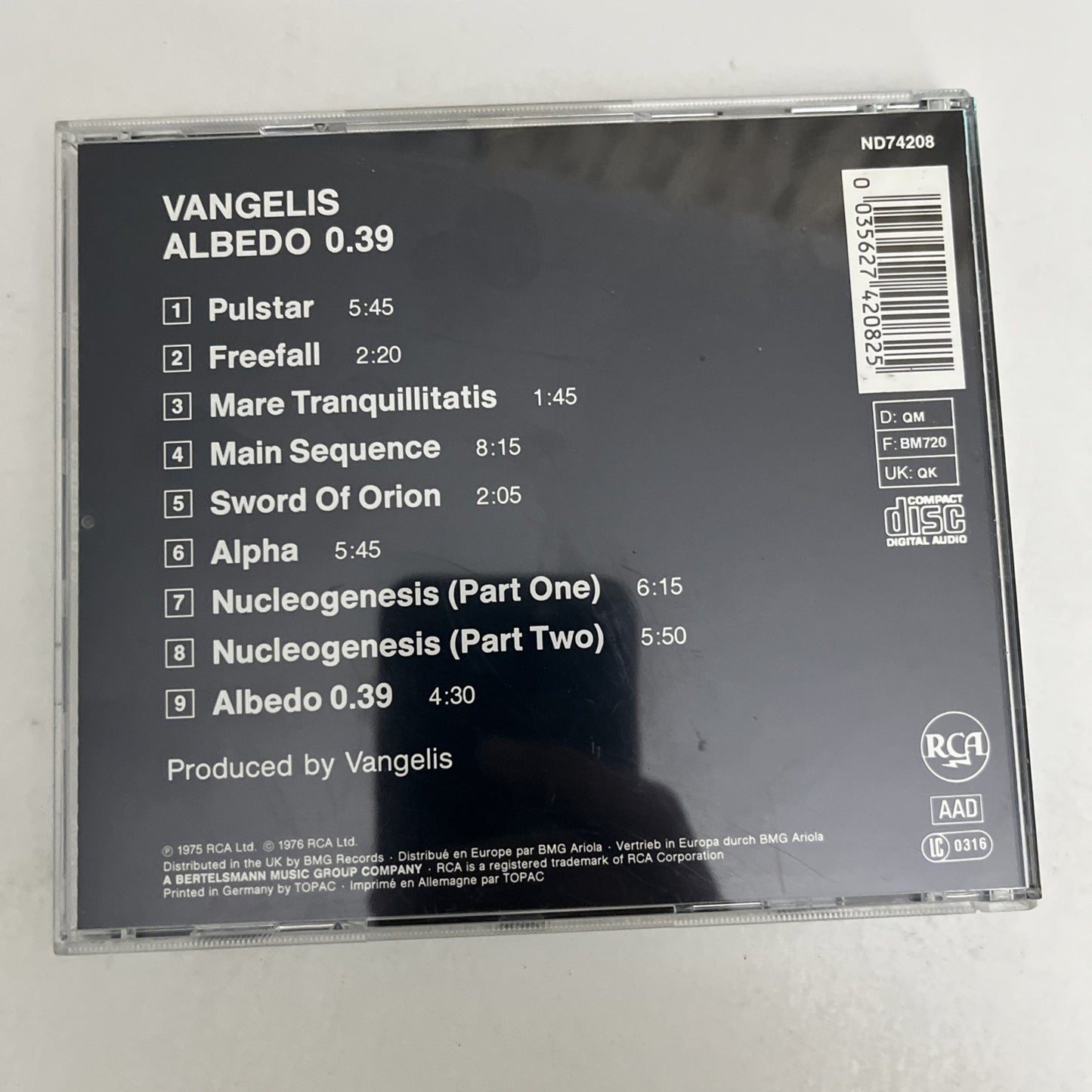 Vangelis – Albedo 0.39 (CD, 1989) Album ND74208
