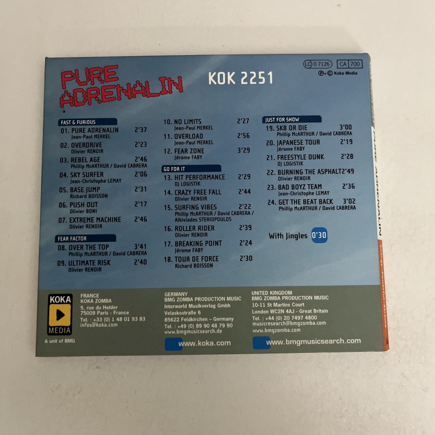 Various – Pure Adrenalin  (CD)  Digipak Album France KOK2251