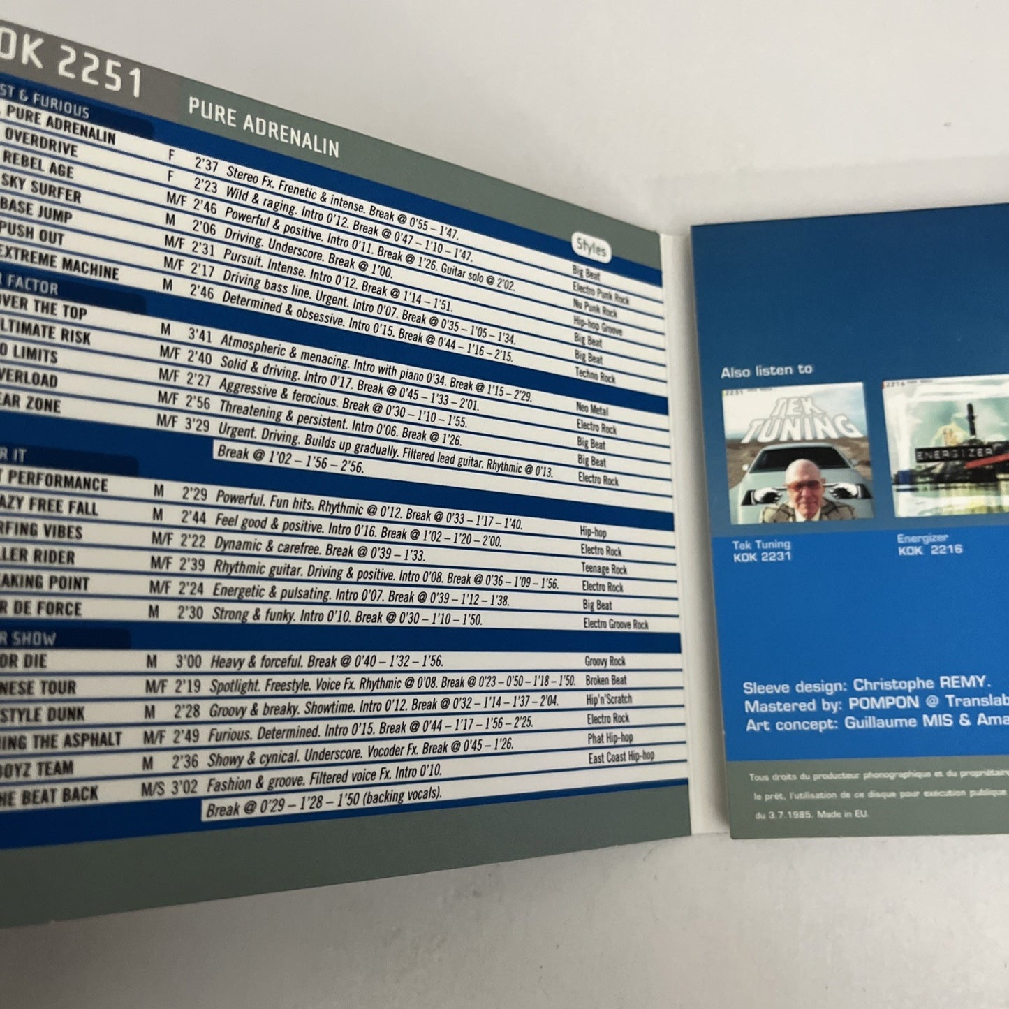 Various – Pure Adrenalin  (CD)  Digipak Album France KOK2251
