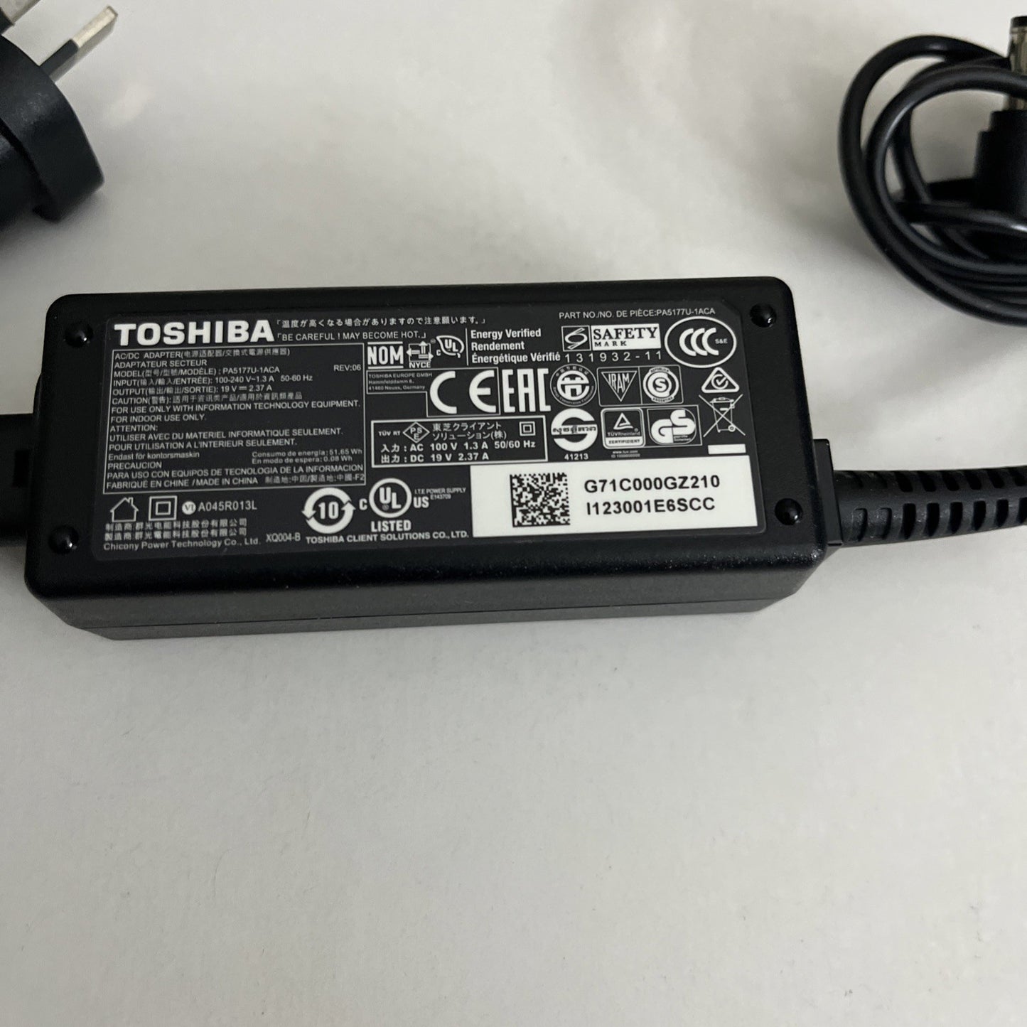 Genuine Toshiba AC Adapter PA5177U-1ACA Laptop Power Supply 19V 2.37A