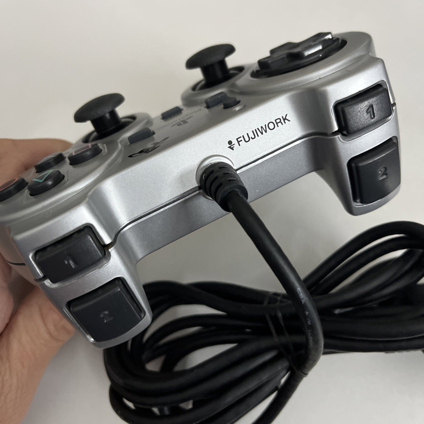 Fujiwork Analog Rensya PS2 Controller Silver With Turbo Rapid Fire