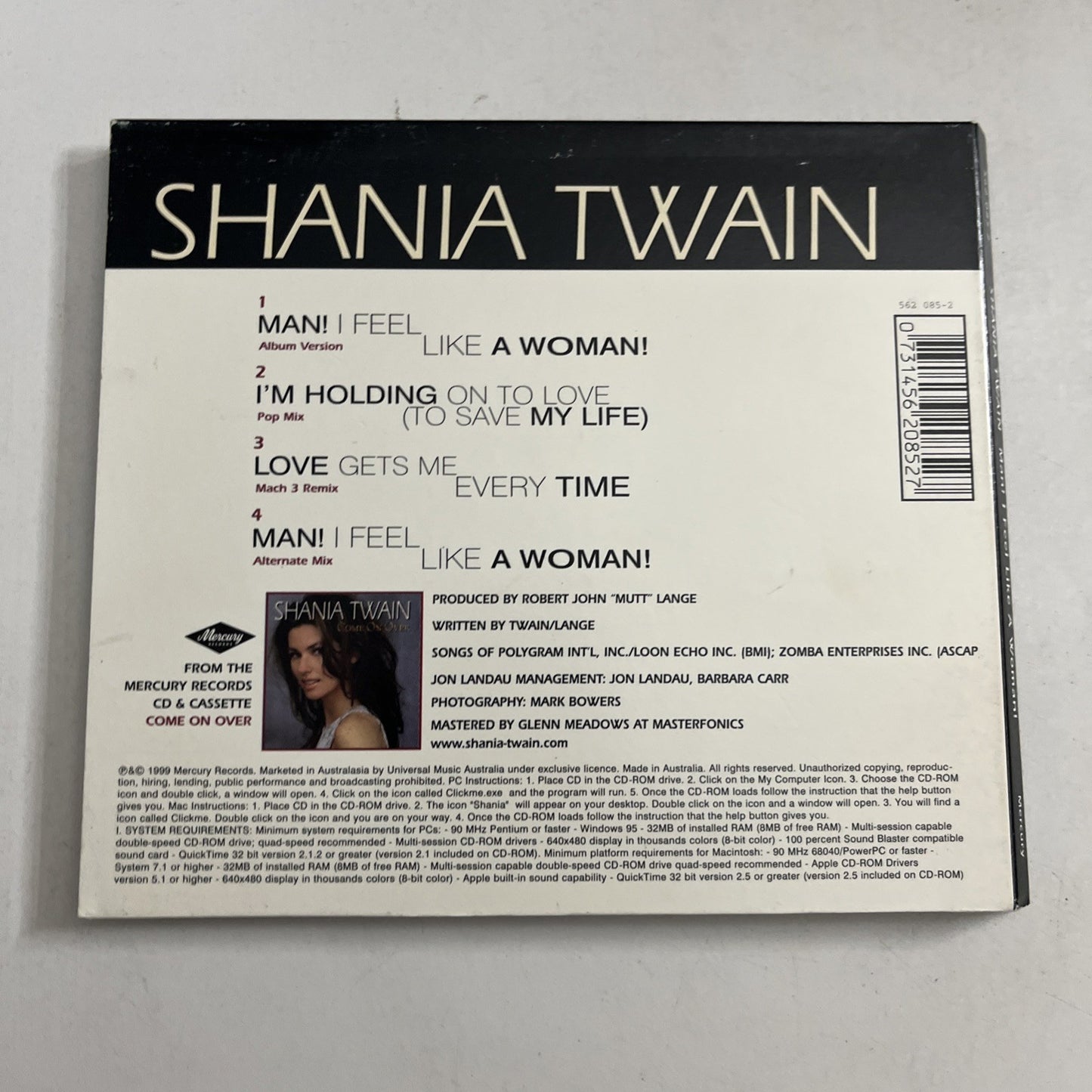 Shania Twain – Man! I Feel Like A Woman! (CD, 1999) Australia Digipak 562 085-2
