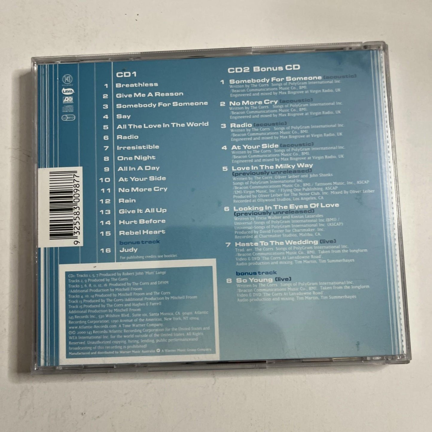 The Corrs – In Blue (CD, 2000) Australia Special Edition 2-Disc 7567-92996-2