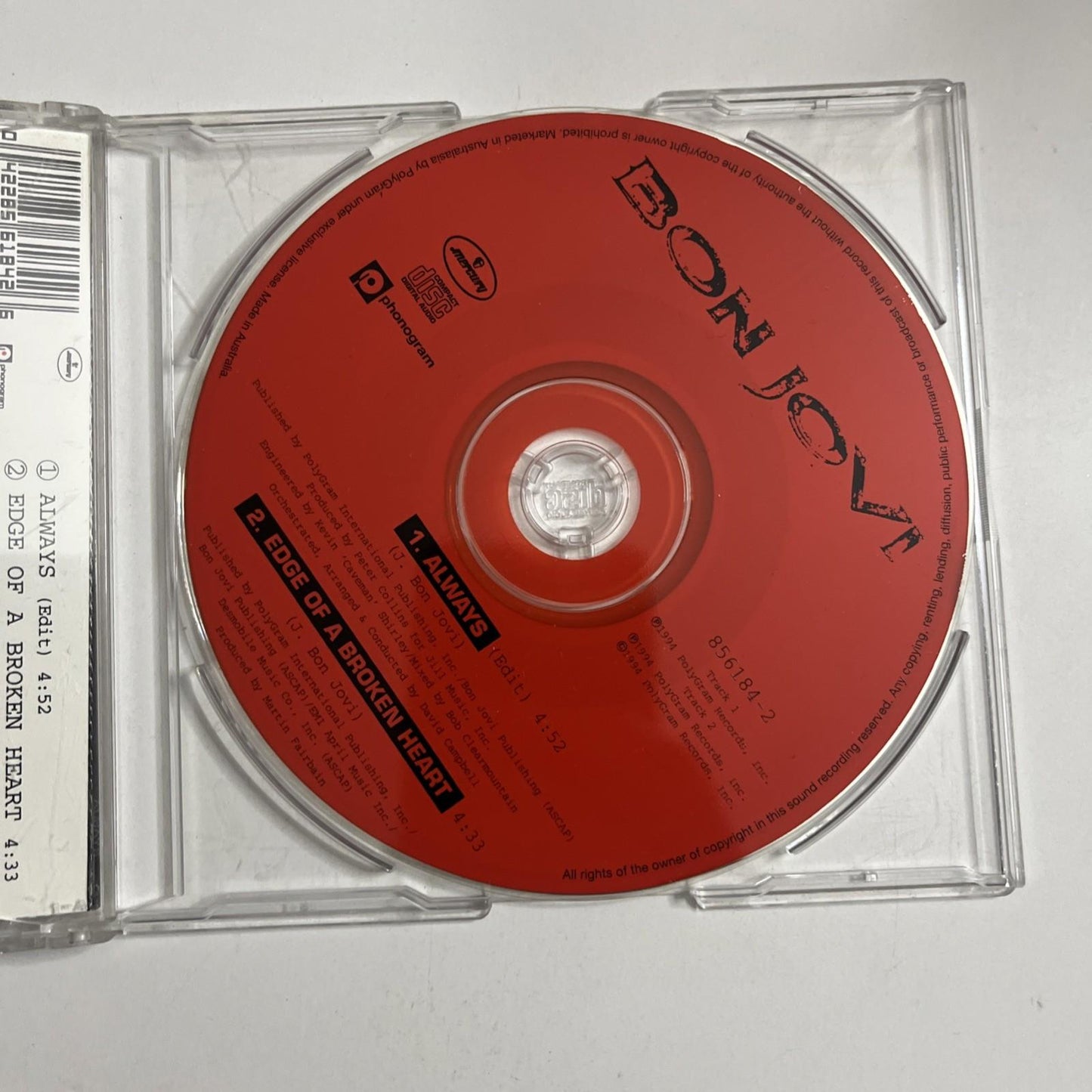 Bon Jovi – Always (CD, 1994) Australasia Single  856 184-2
