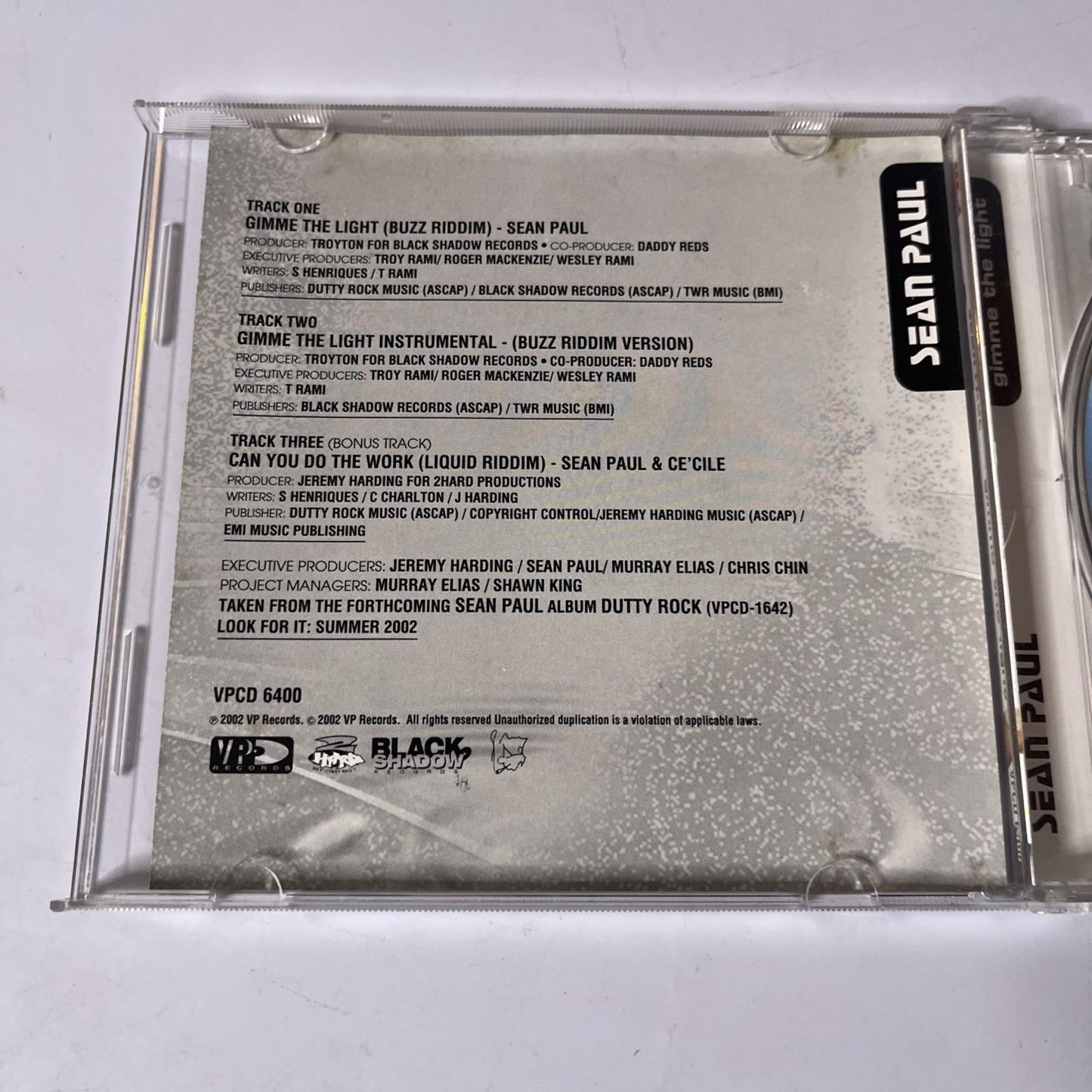 Sean Paul – Gimme The Light (CD, 2002) US VPCD6400