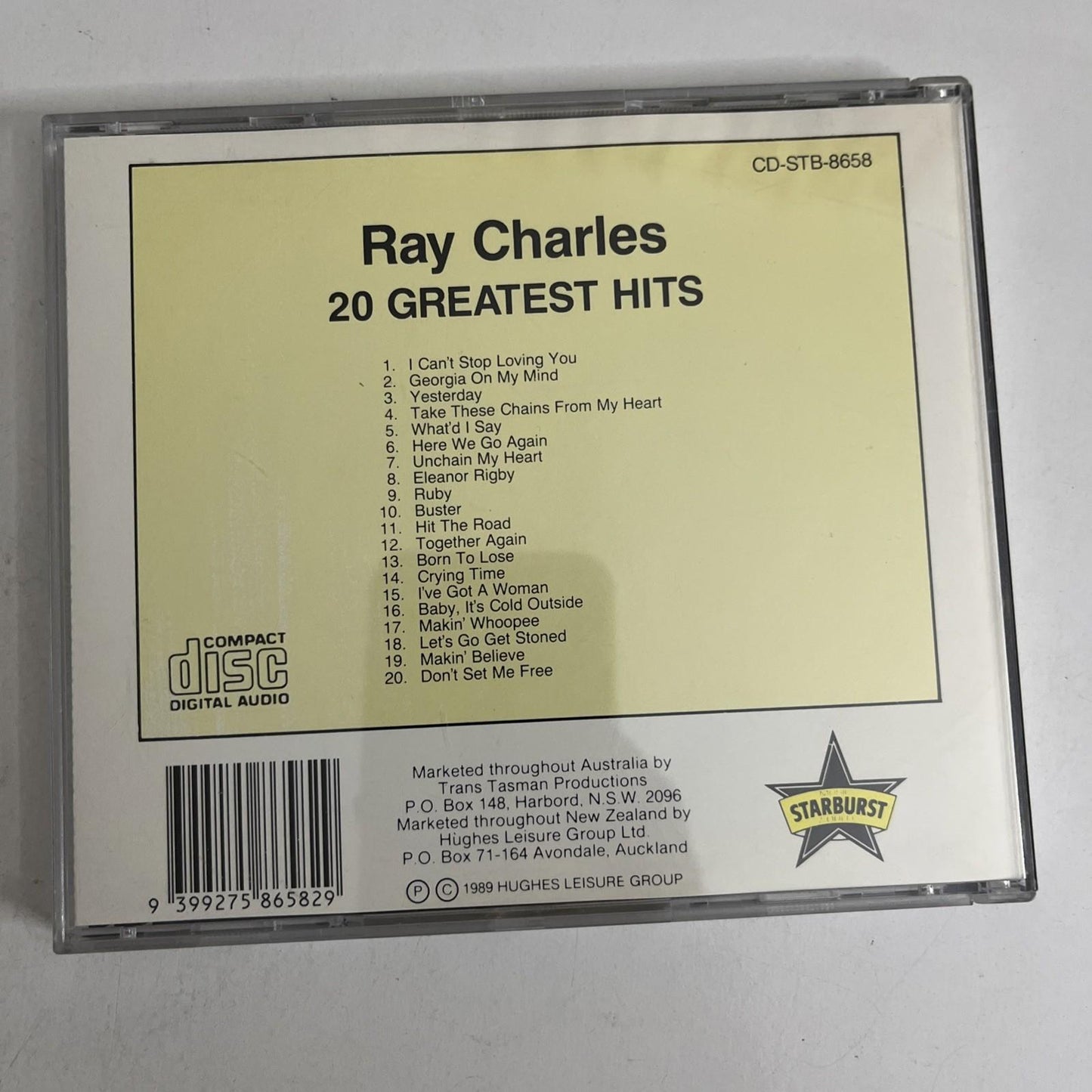 Ray Charles – 20 Greatest Hits (CD, 1989) Australia CD-STB-8658