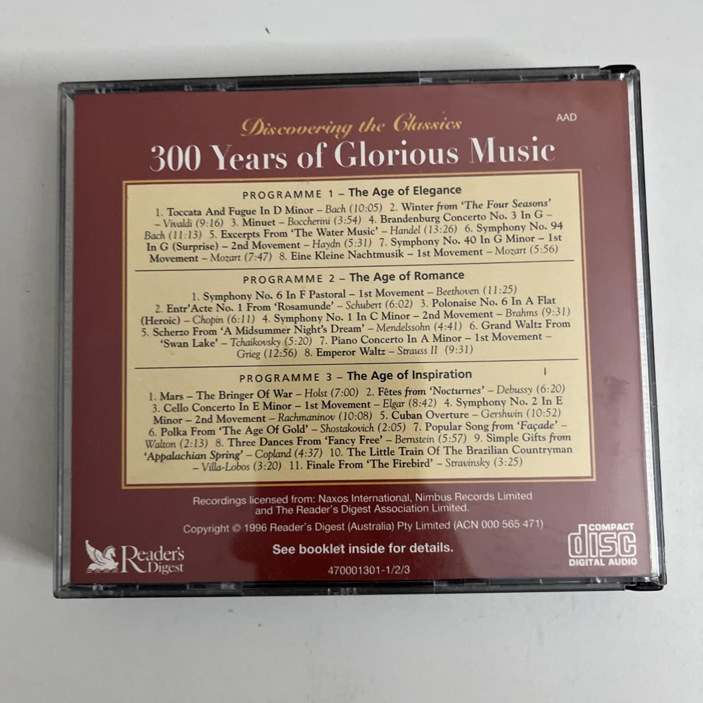 Various – 300 Years Of Glorious Music (CD, 1996) Australia 3-Discs