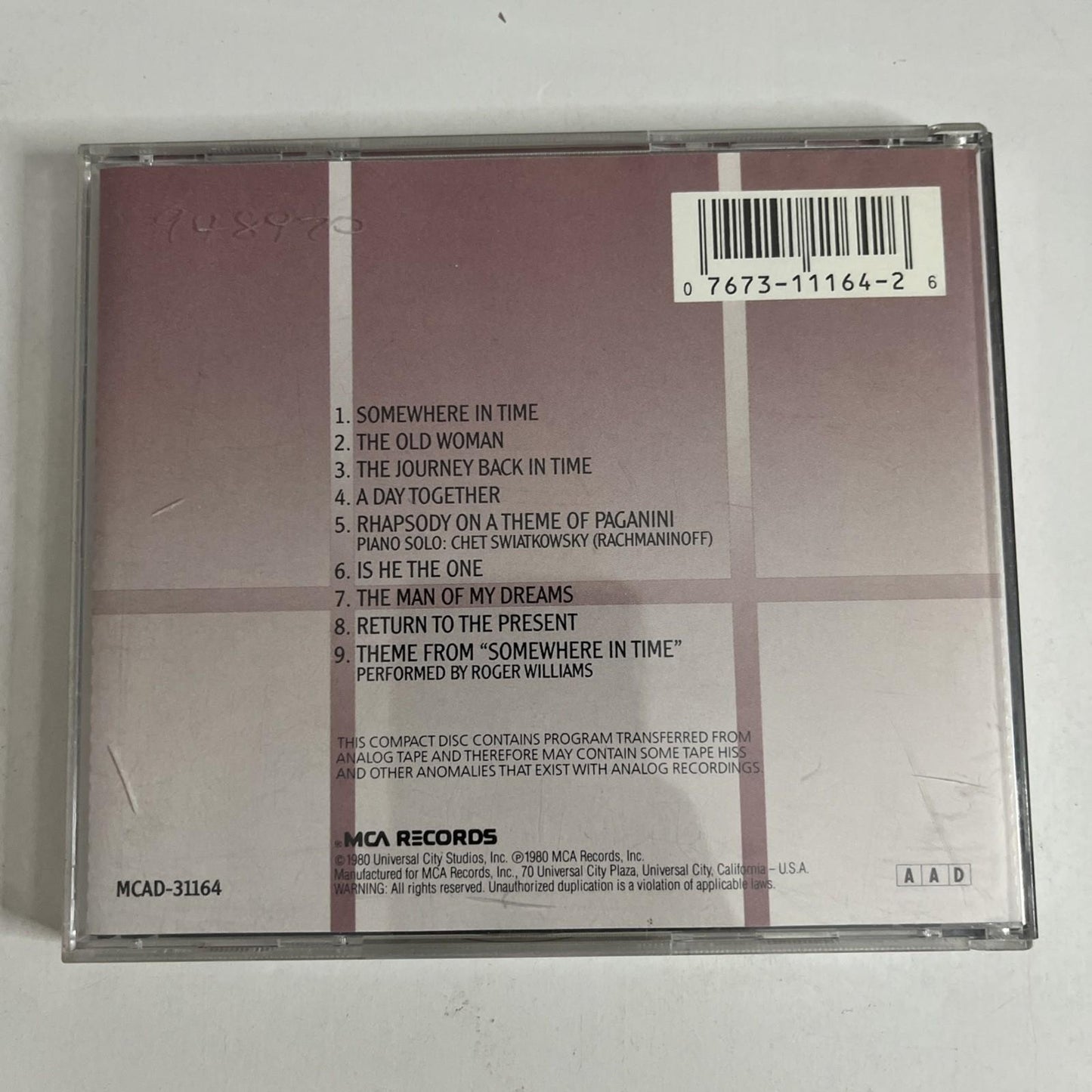 John Barry – Somewhere In Time (Original Motion Picture Soundtrack) (CD, 1990)