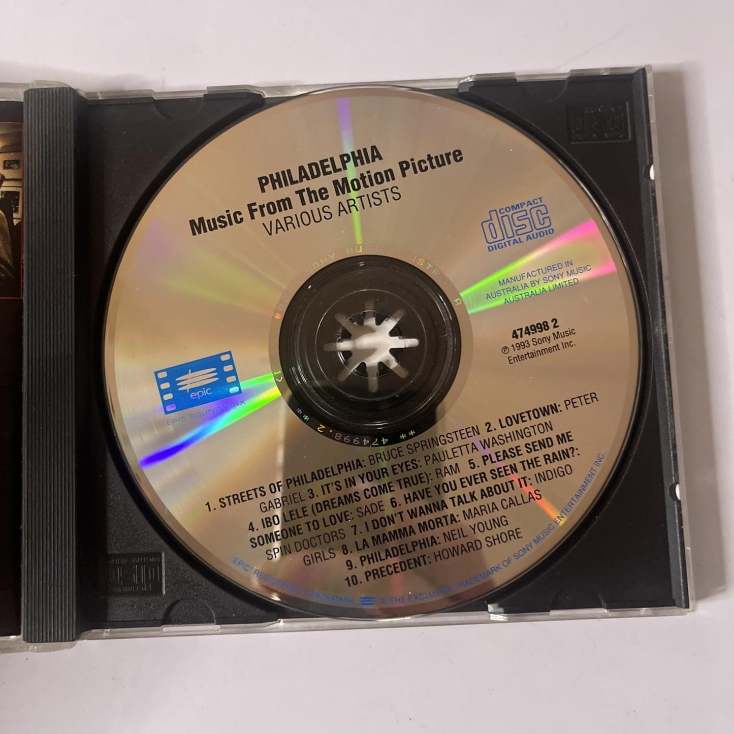 Philadelphia (Music From The Motion Picture) (CD, 1993) Australia 474998 2
